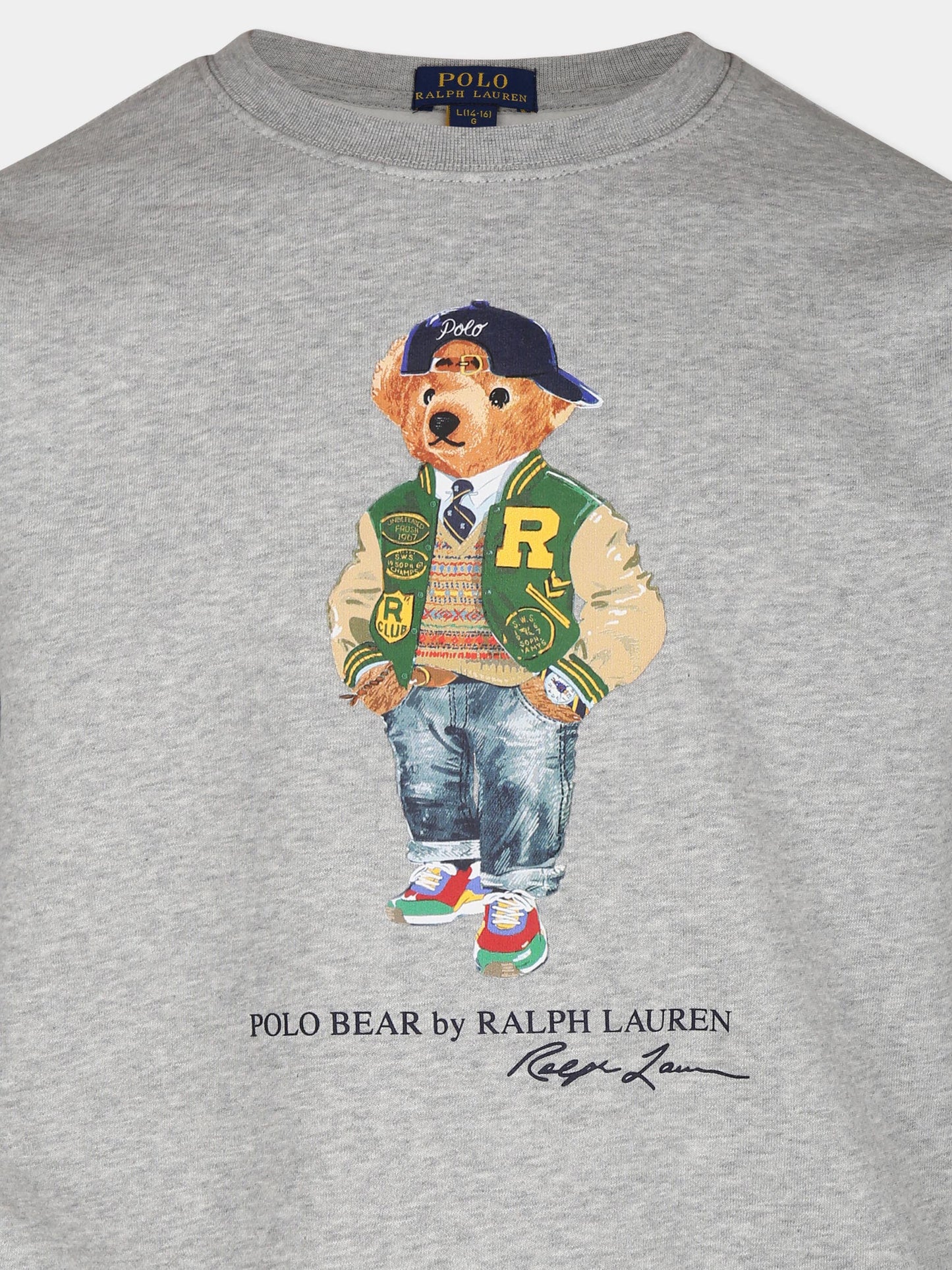 Felpa grigia per bambino con stampa Polo Bear,Ralph Lauren Kids,960439003