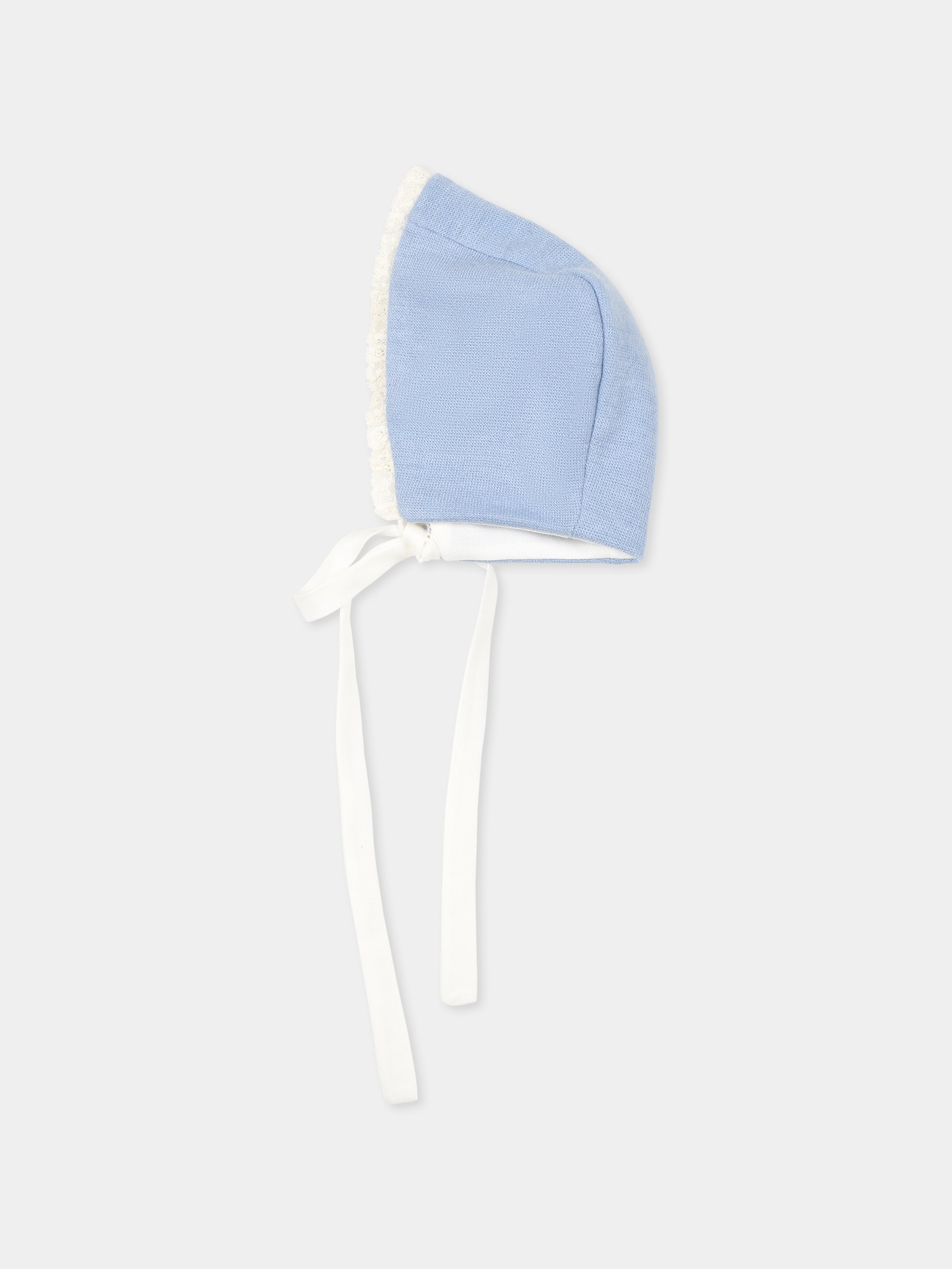 Cappello celeste per neonato con pizzo,La Stupenderia,TBCP10M47