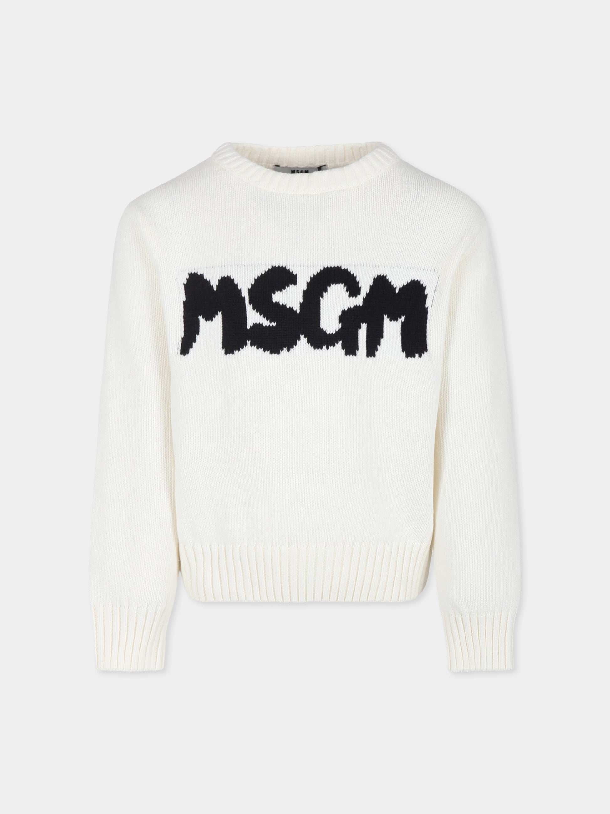 Maglione avorio per bambini con logo,Msgm Kids,F4MSJUJP075 013