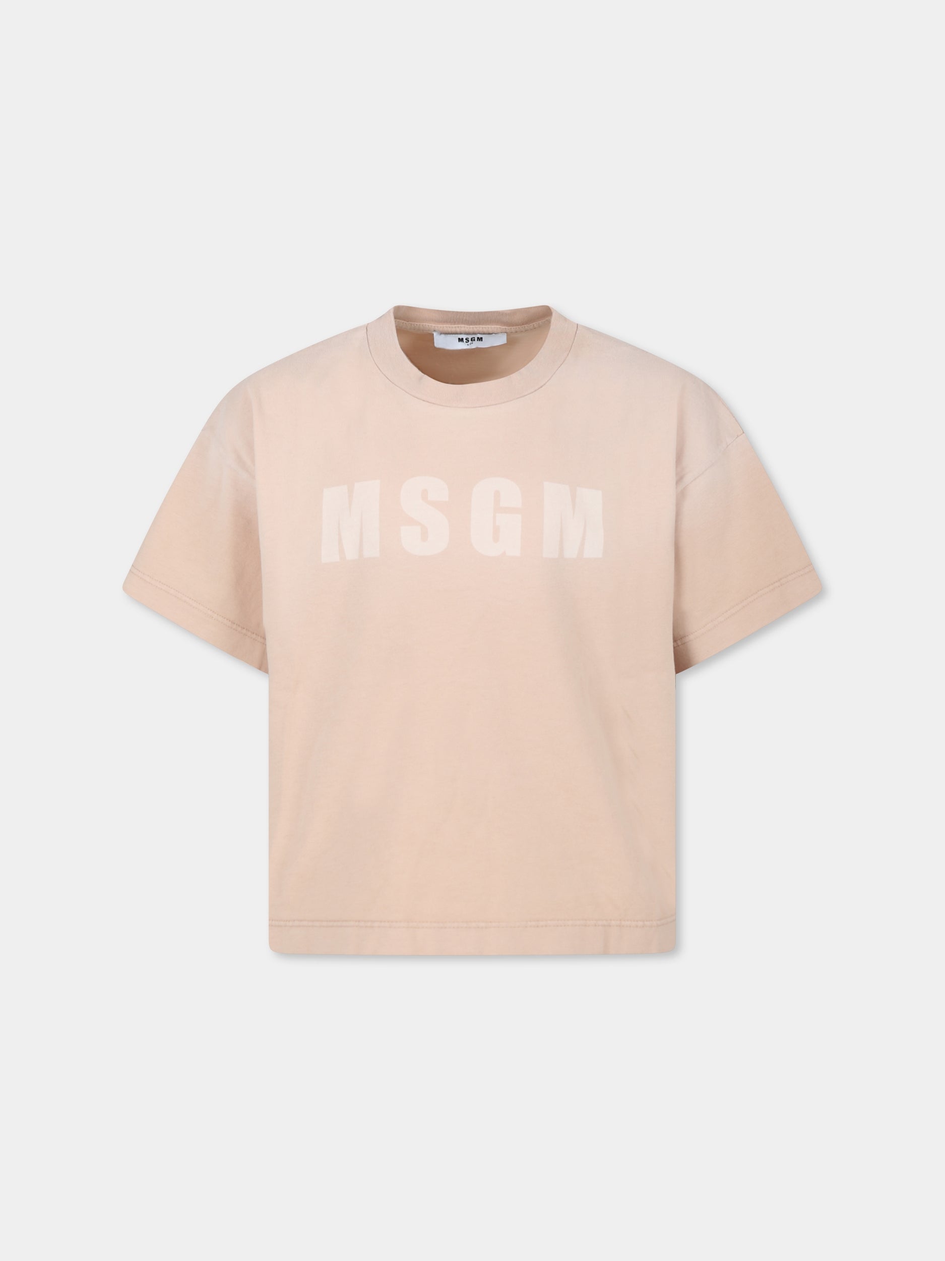 T-shirt beige per bambina con logo,Msgm Kids,F4MSJGTH189 015