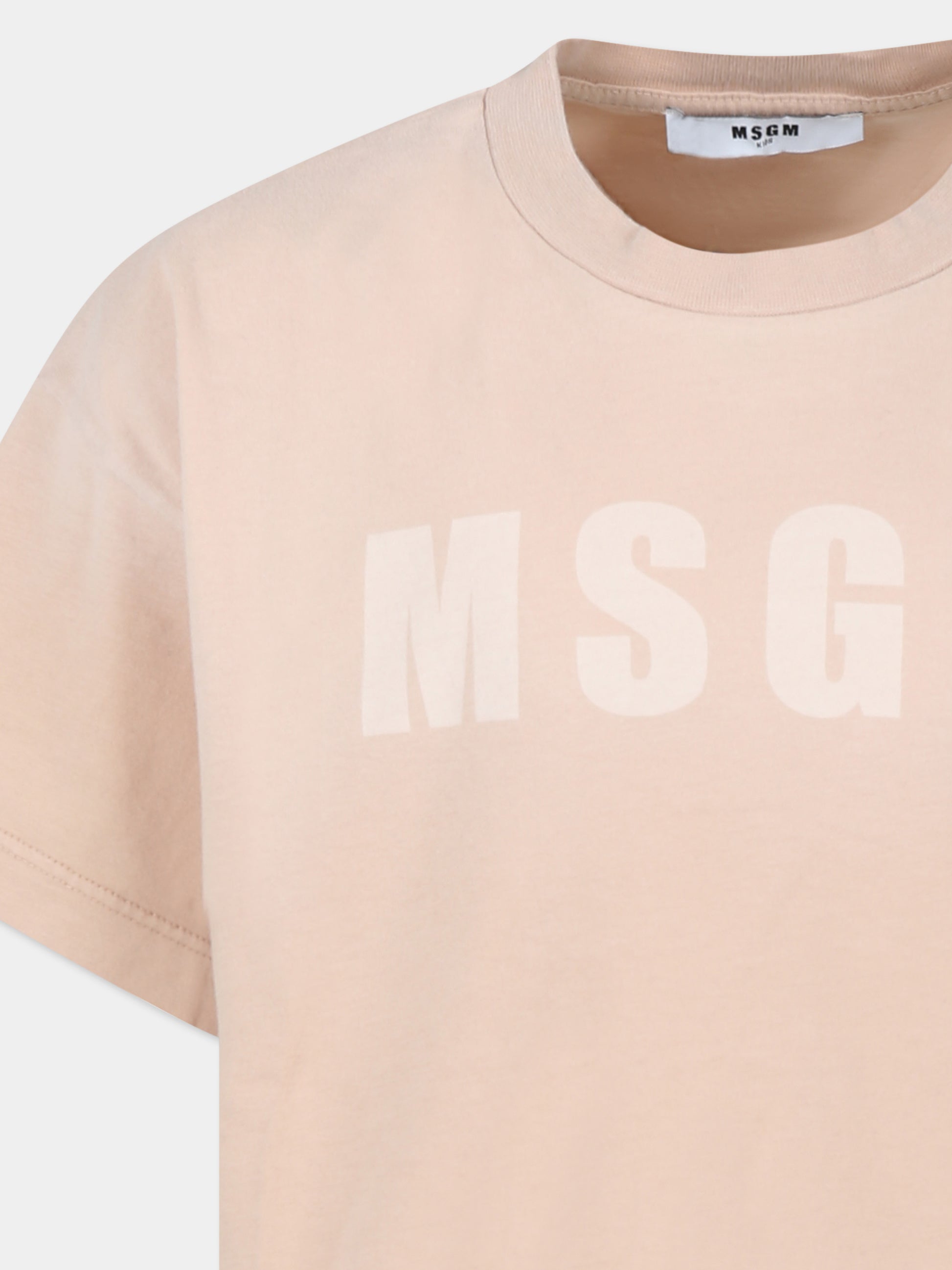 T-shirt beige per bambina con logo,Msgm Kids,F4MSJGTH189 015