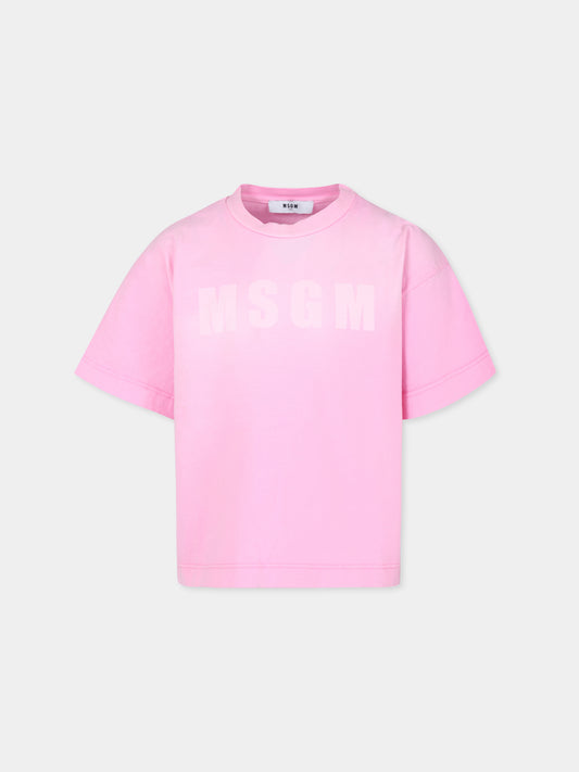 T-shirt rosa per bambina con logo,Msgm Kids,F4MSJGTH189 042