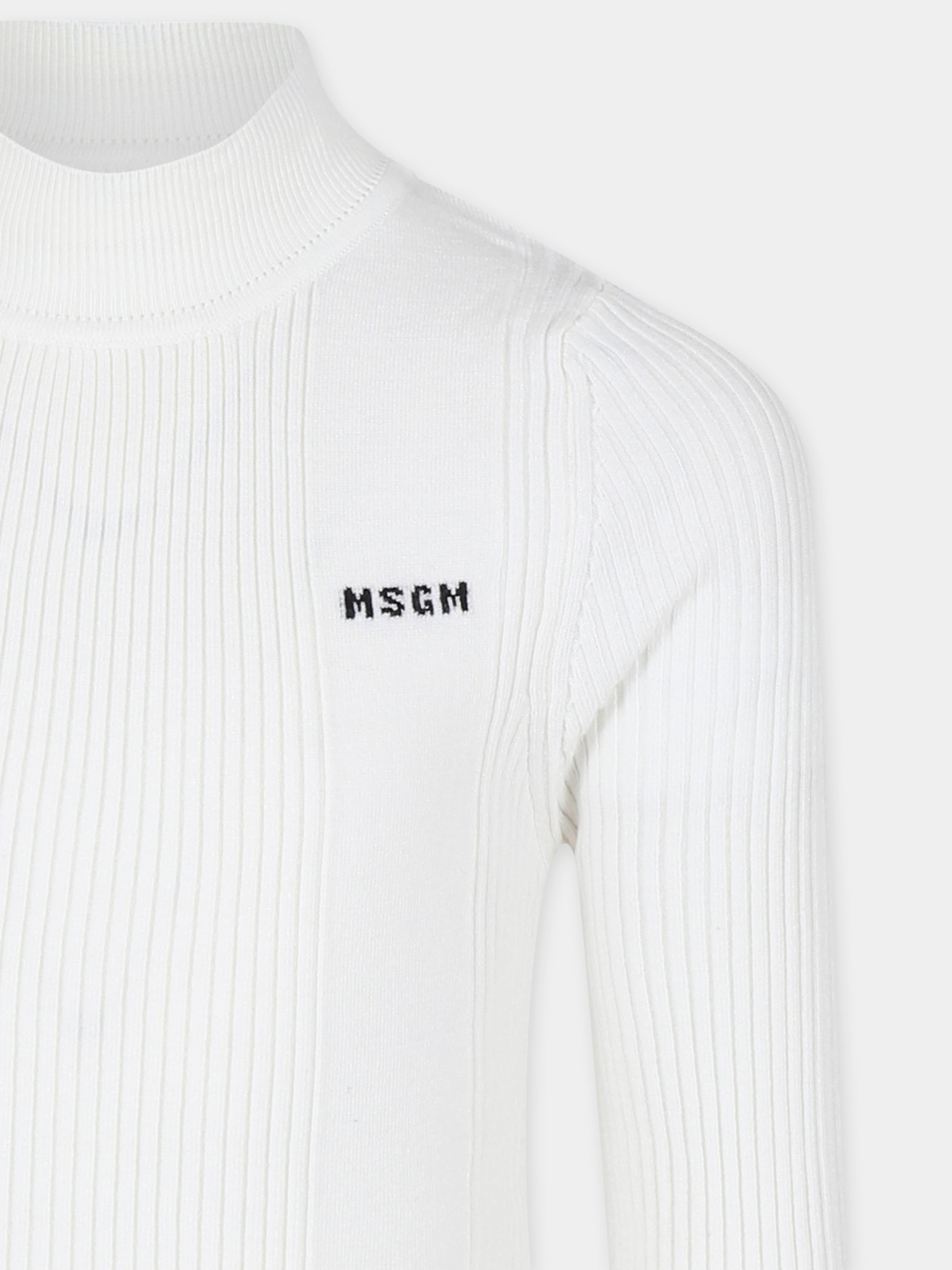 Dolcevita bianco per bambina con logo,Msgm Kids,F4MSJGTN029 001