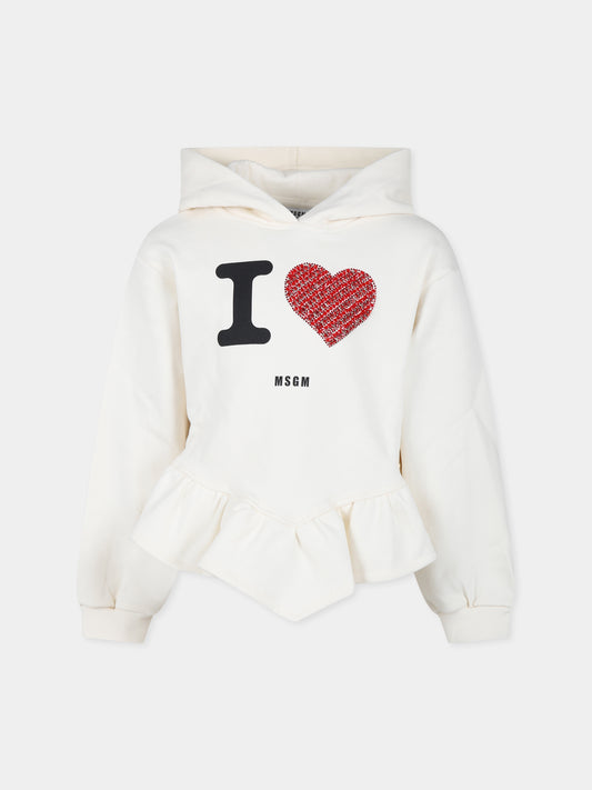 Felpa avorio per bambina con cuore e logo,Msgm Kids,F4MSJGHS141 013