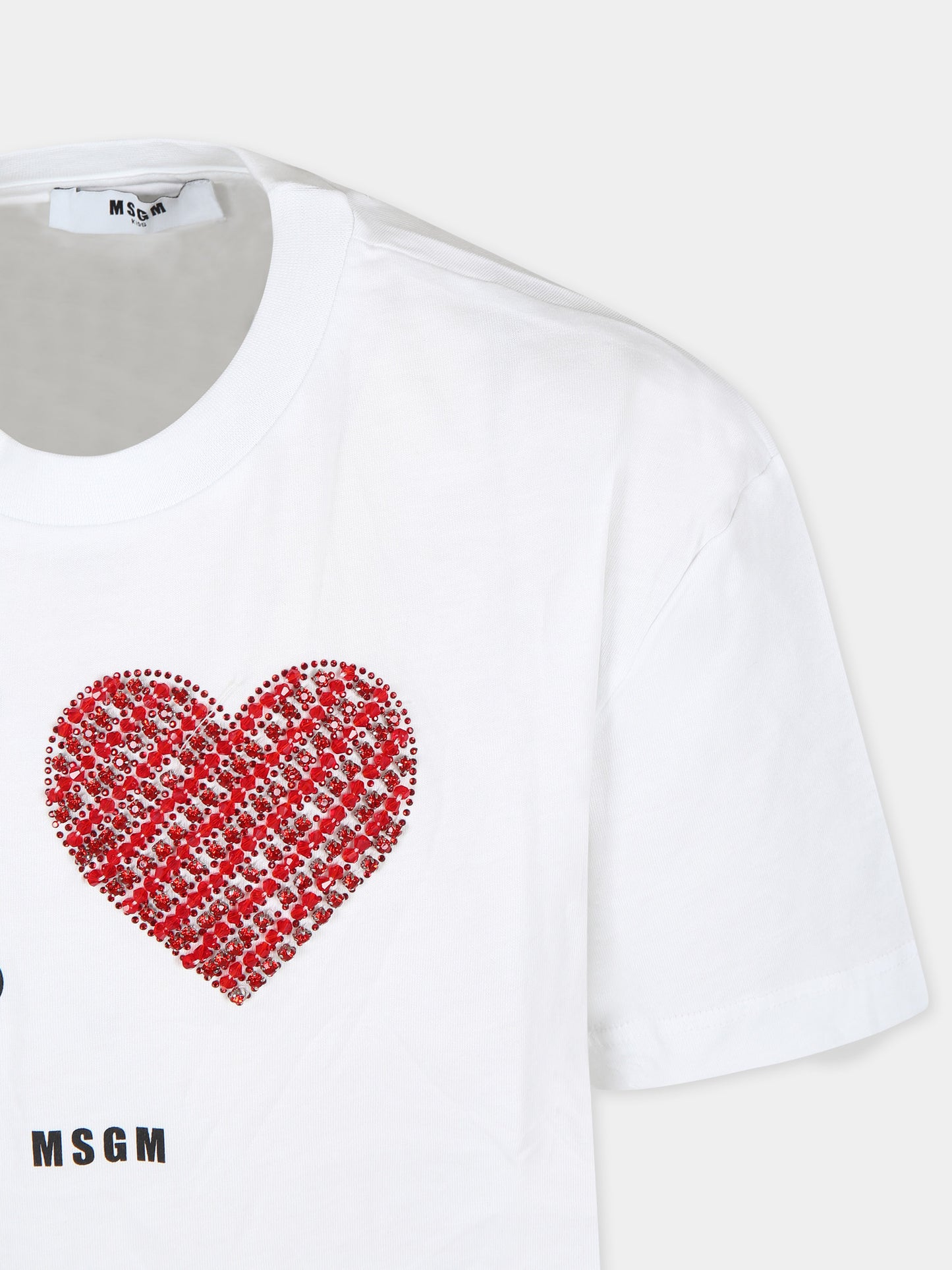 T-shirt bianca per bambina con cuore e logo,Msgm Kids,F4MSJGTH143 001