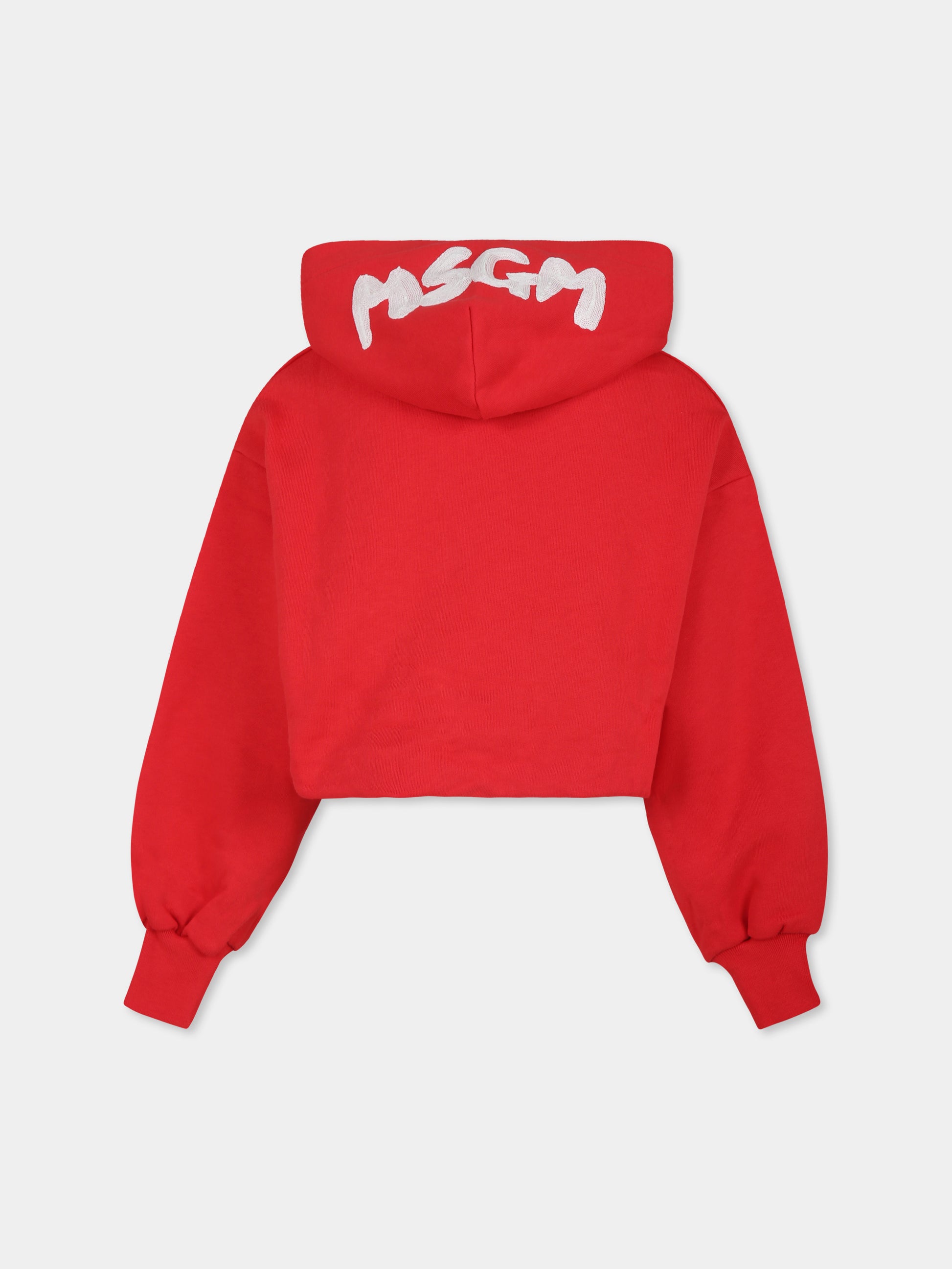 Felpa crop rossa per bambina con logo,Msgm Kids,F4MSJGHS140 040