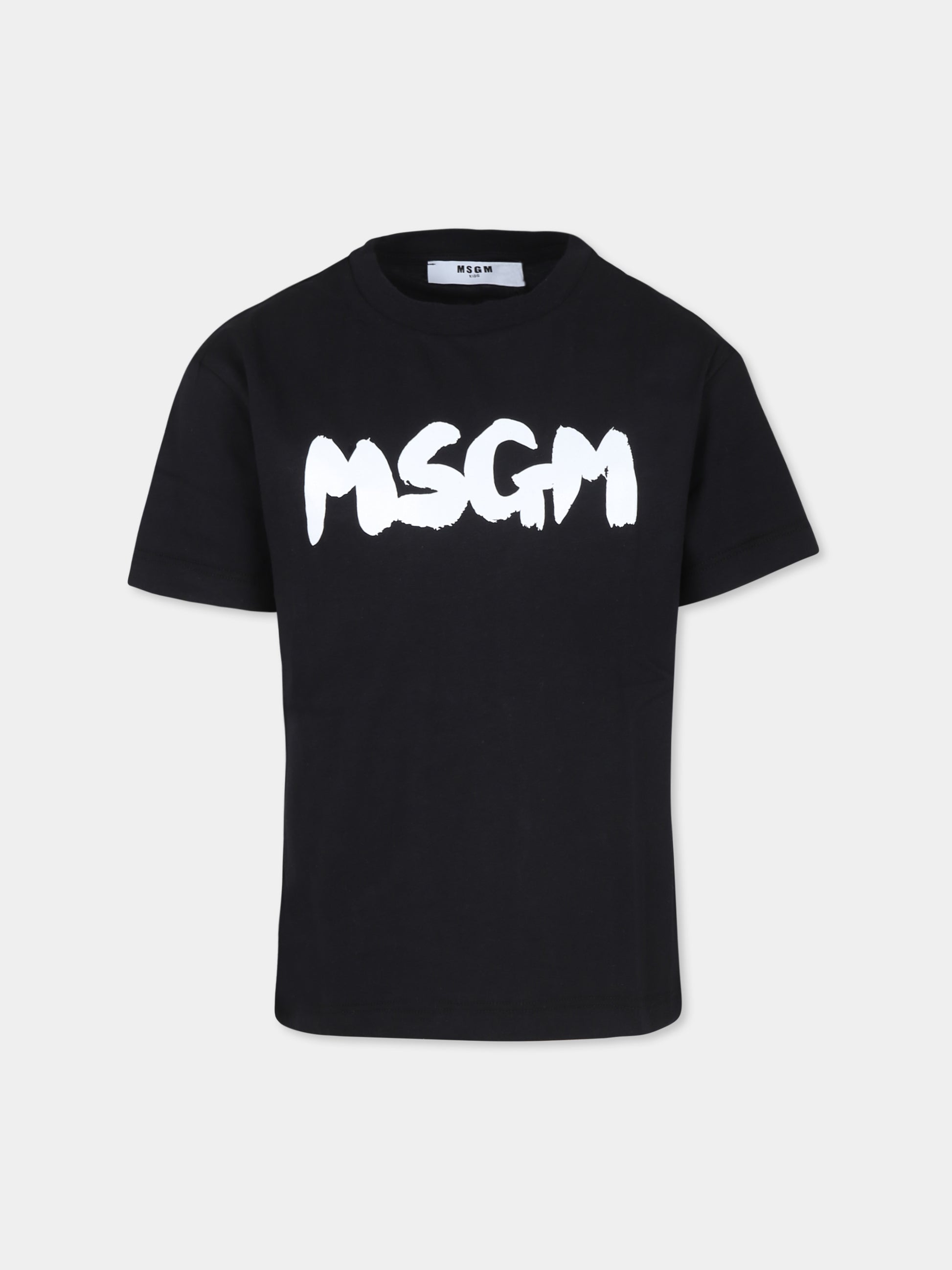 T-shirt nera per bambini con logo,Msgm Kids,F4MSJUTH054 110