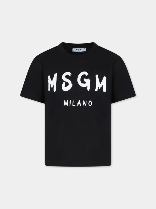 T-shirt nera per bambini con logo,Msgm Kids,F4MSJUTH290 110