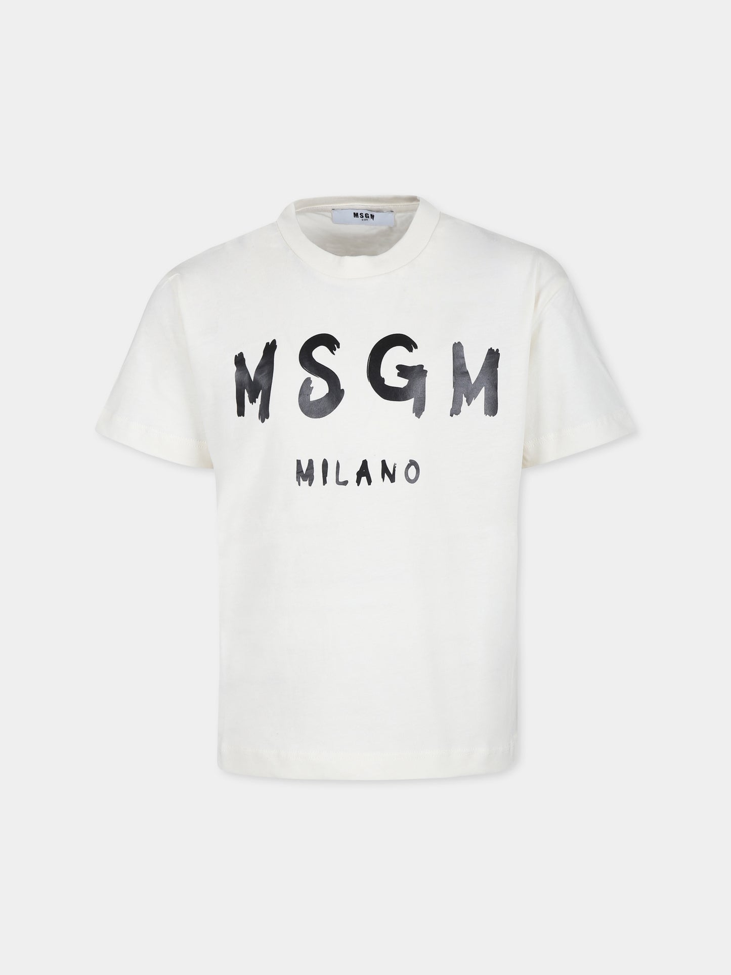 T-shirt avorio per bambini con logo,Msgm Kids,F4MSJUTH290 013