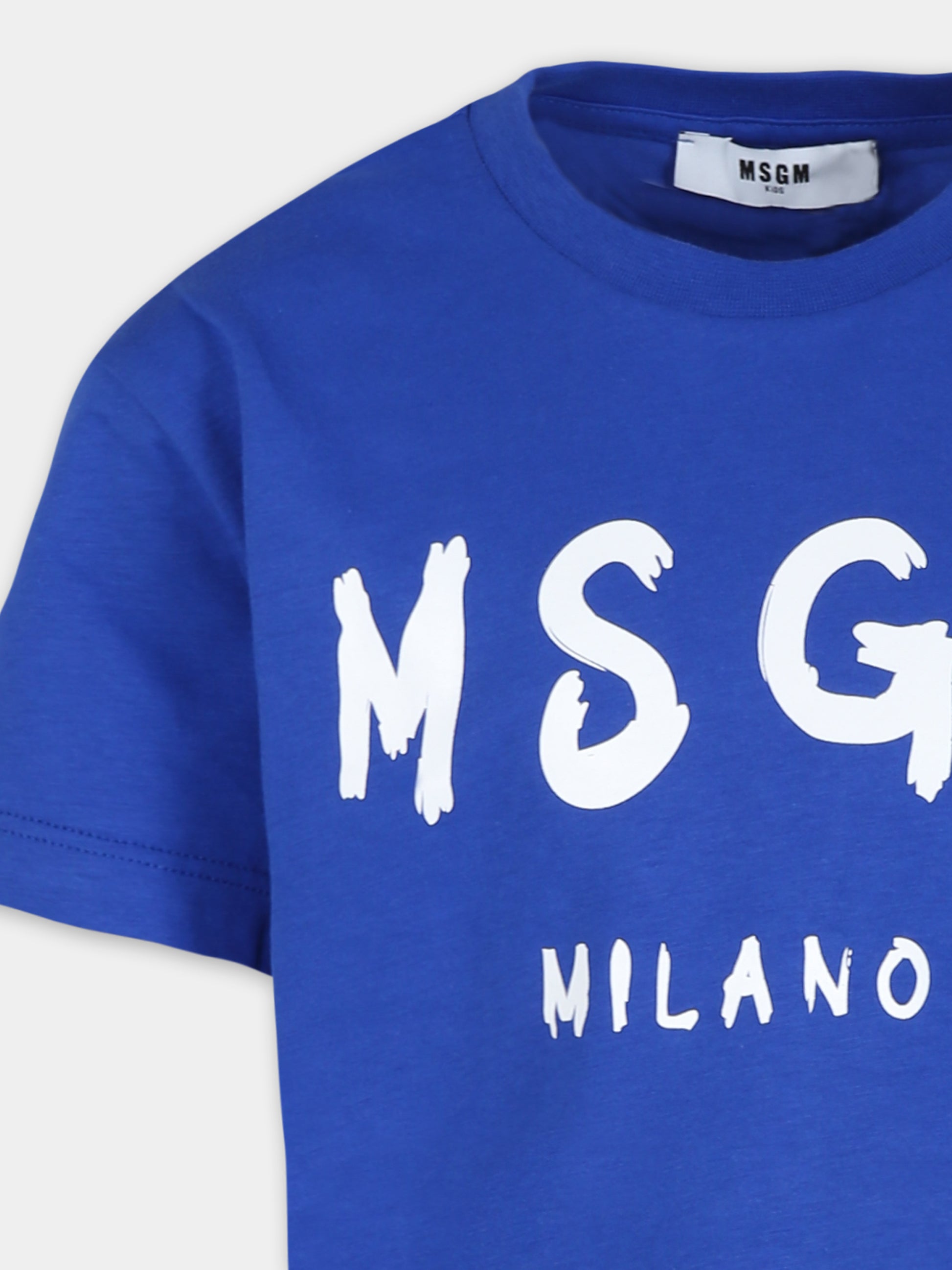 T-shirt blu per bambini con logo,Msgm Kids,F4MSJUTH290 130