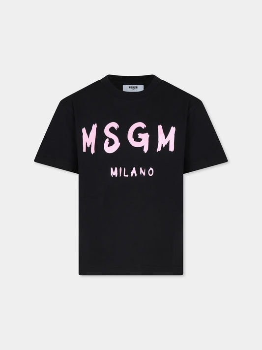 T-shirt nera per bambina con logo,Msgm Kids,F4MSJUTH290 110/08