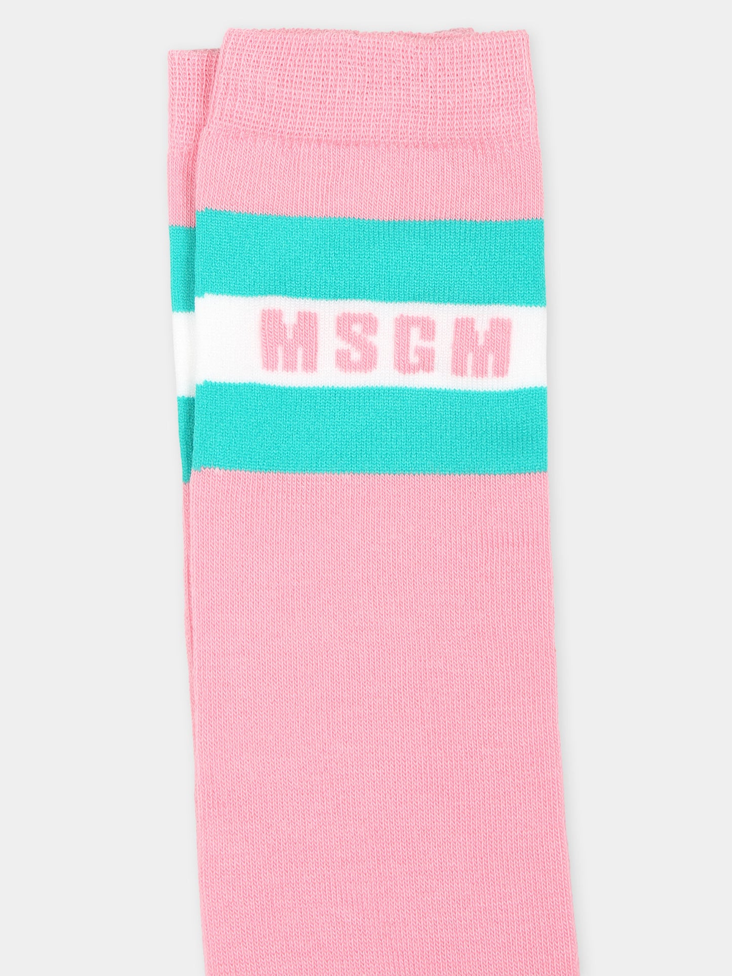 Calze rosa per bambina con logo,Msgm Kids,F4MSJGSO279 042