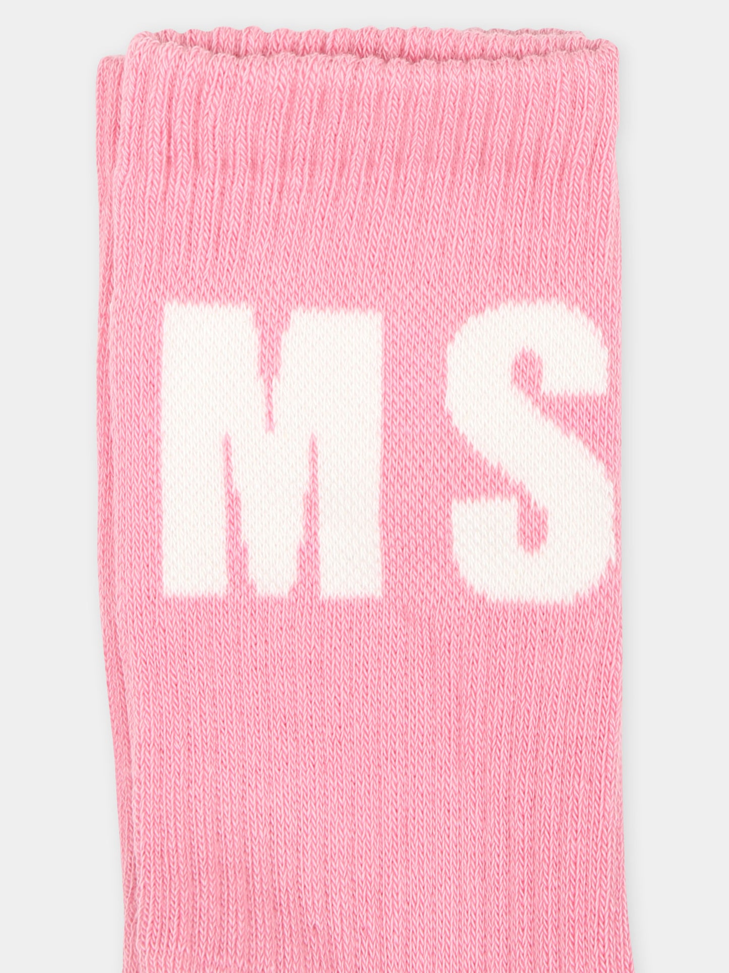 Calze rosa per bambina con logo,Msgm Kids,F4MSJUSO278 042