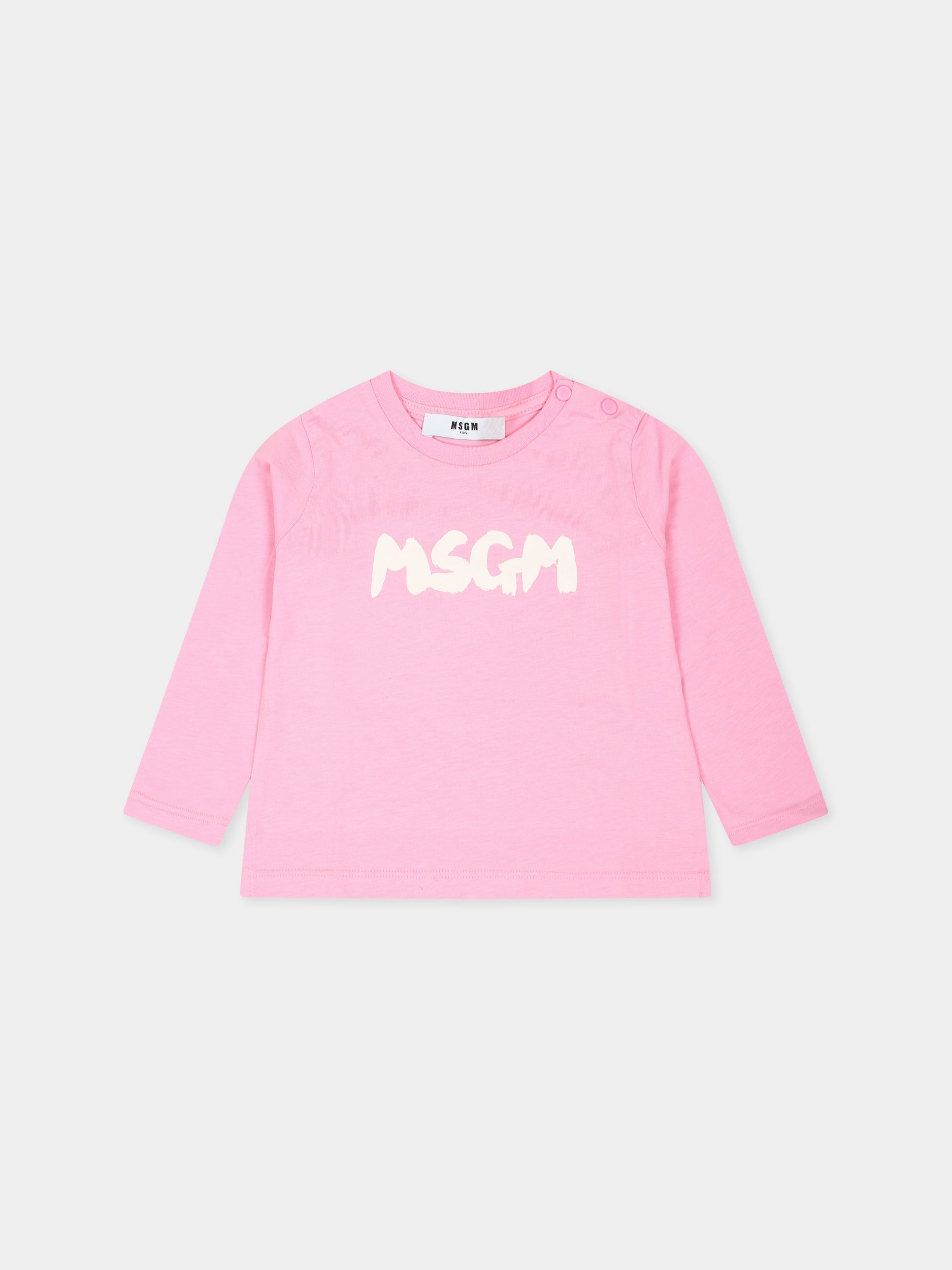 T-shirt rosa per neonata con logo,Msgm Kids,F4MSNGTH045 042