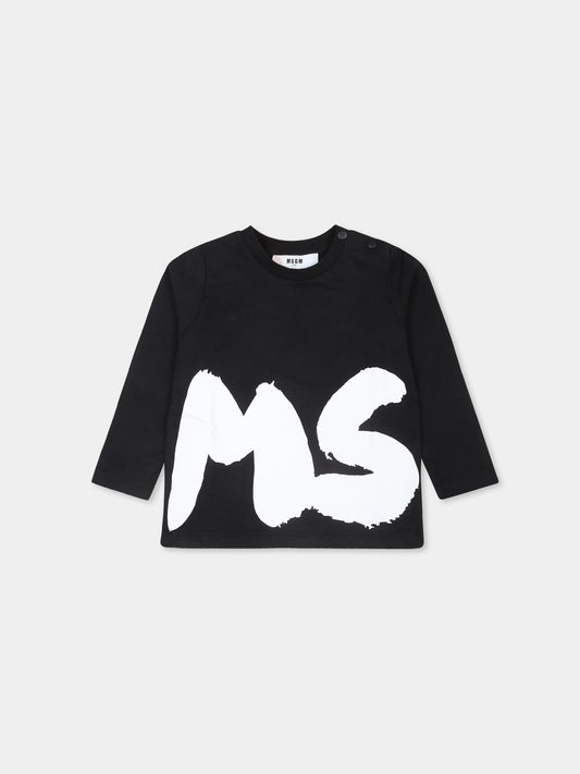 T-shirt nera per neonati con logo,Msgm Kids,F4MSUNTH266 110