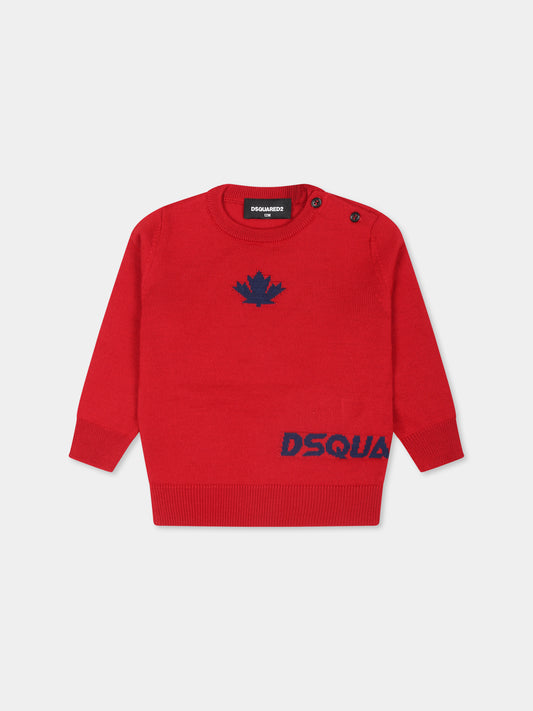 Maglione rosso per neonato con logo,Dsquared2,DQ2488 D003F D2K167B DQ417