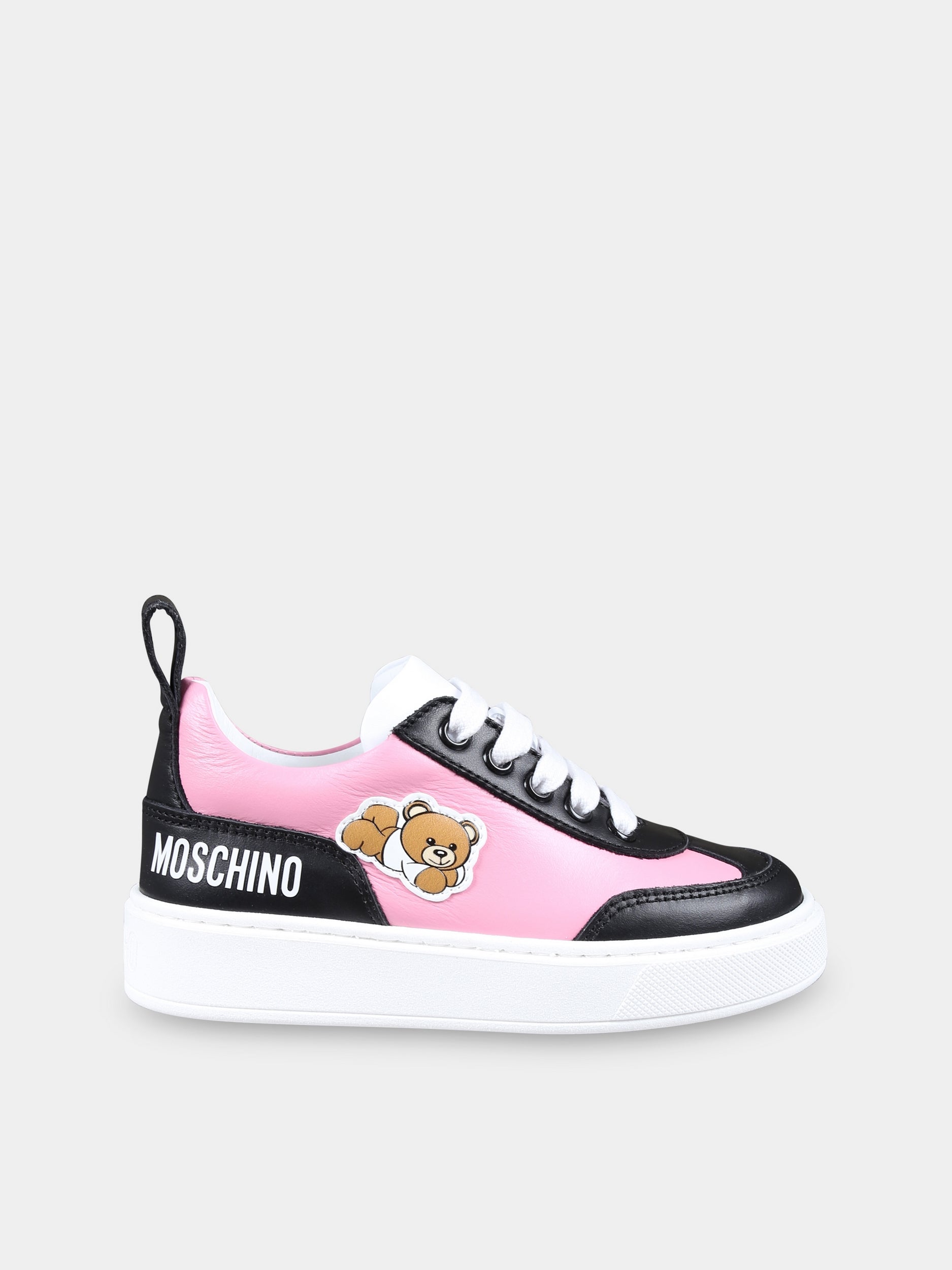 Sneakers rosa per bambina con Teddy Bear,Moschino Kids,78703 5