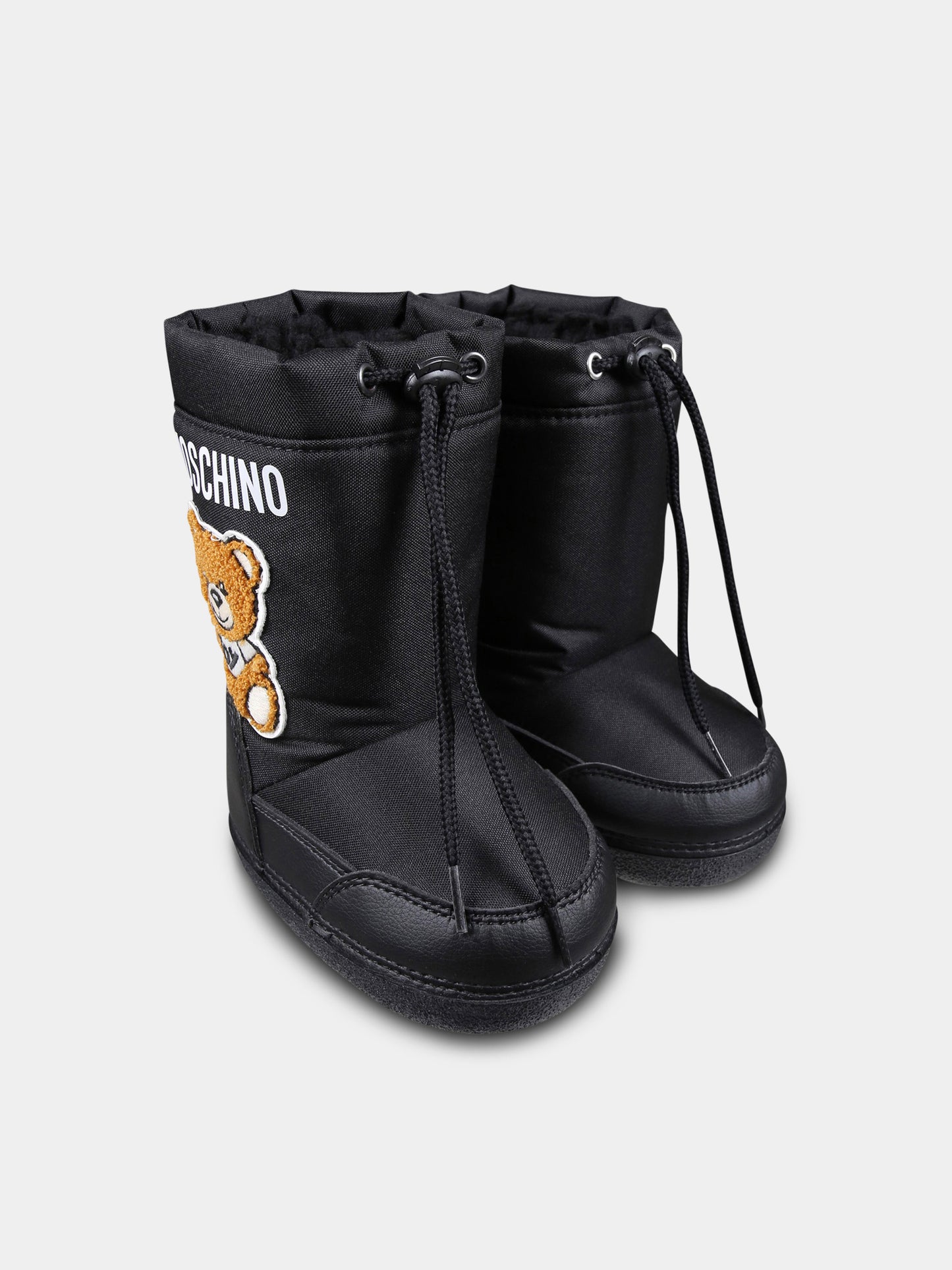 Black snow boots for kids with Teddy Bear