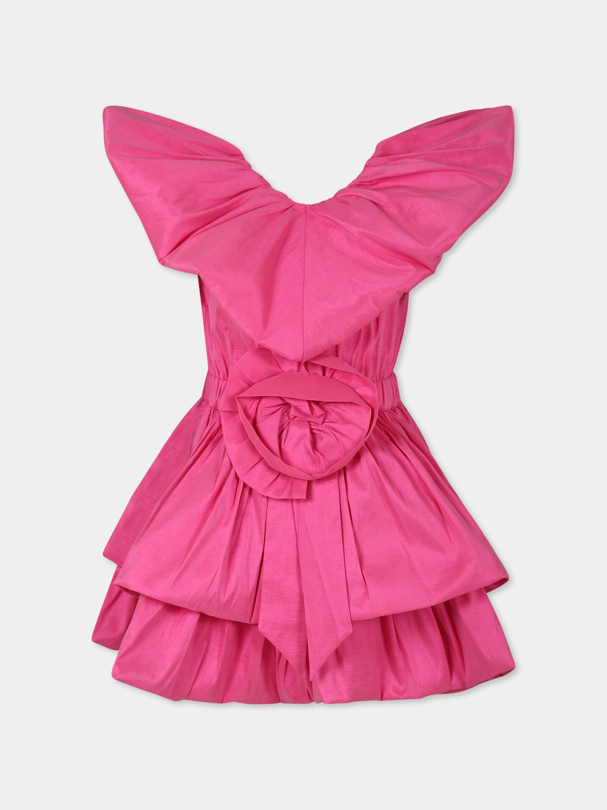 Vestito fucsia per bambina con fiore,Caroline Bosmans,AW24 4022A 30 3003