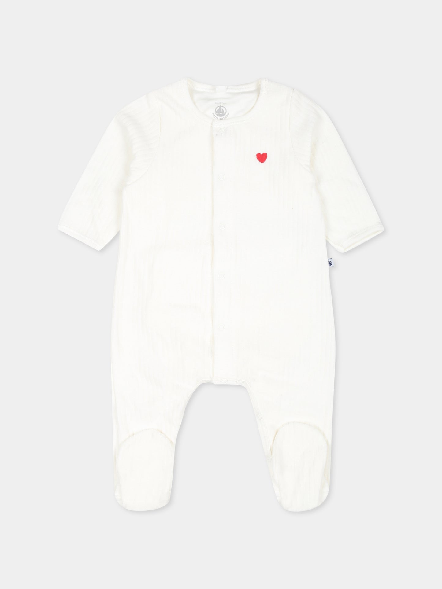 Tutina bianca per neonati con cuore,Petit Bateau,A0AS9 MARSHMALLOW 01