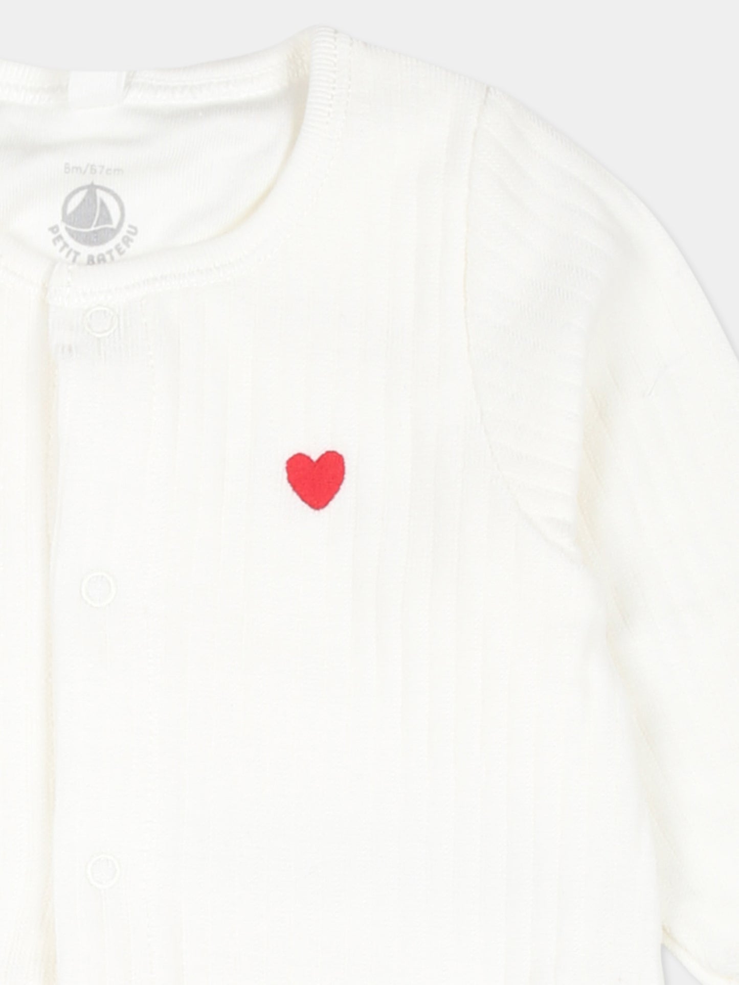 Tutina bianca per neonati con cuore,Petit Bateau,A0AS9 MARSHMALLOW 01