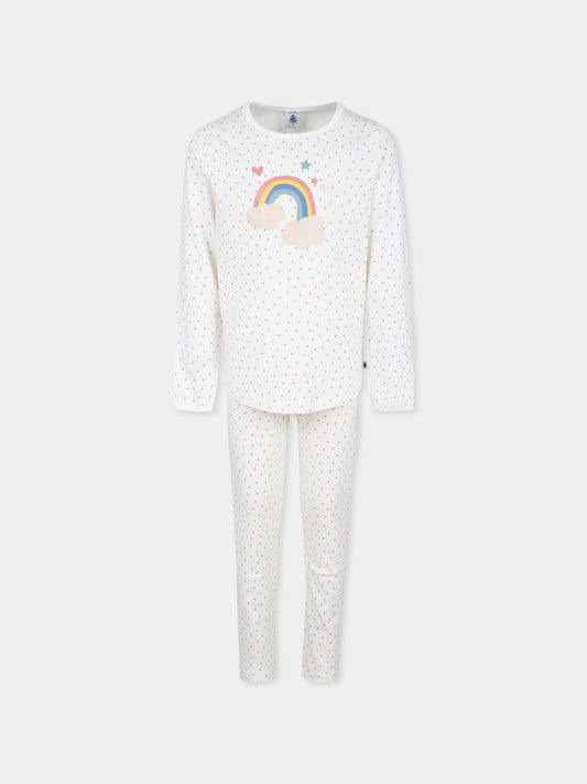 Pigiama avorio con arcobaleno e cuori per bambina,Petit Bateau,A0B86 MARSHMALLOW/PAPAYE 01