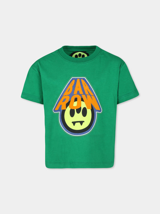 T-shirt verde per bambini con smile e logo,Barrow,F4BKJUTH027 BW012