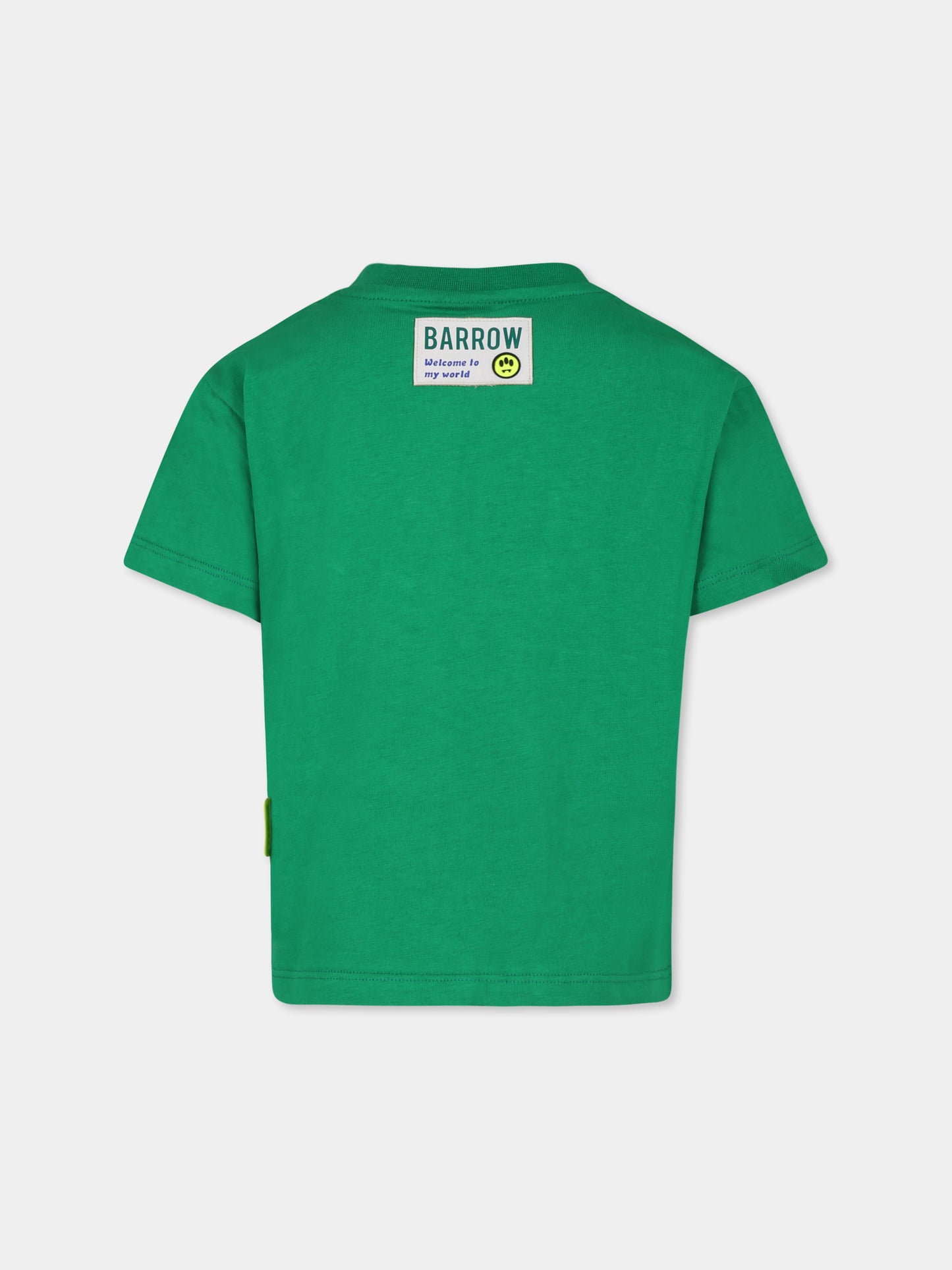 T-shirt verde per bambini con smile e logo,Barrow,F4BKJUTH027 BW012