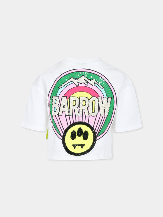 T-shirt crop bianca per bambina con smile,Barrow,F4BKJGTH124 002