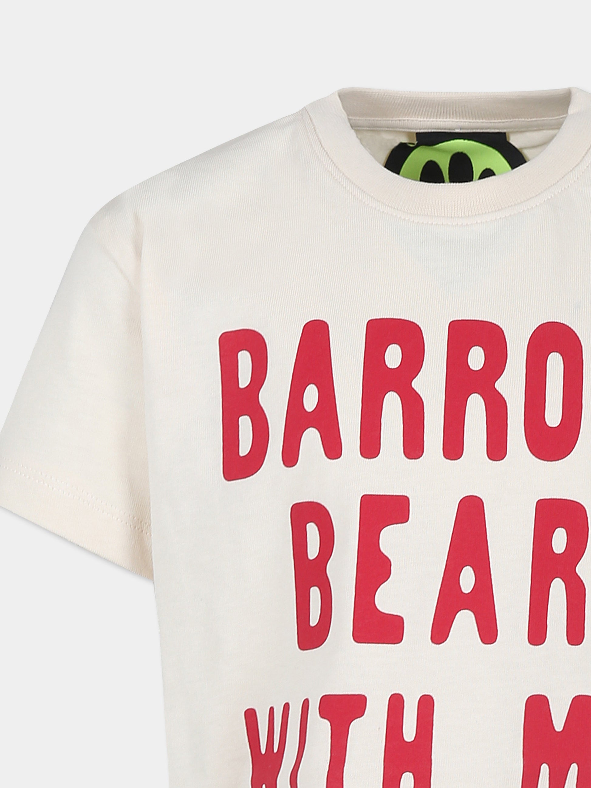 T-shirt avorio per bambini con logo e orso,Barrow,F4BKJUTH073 013