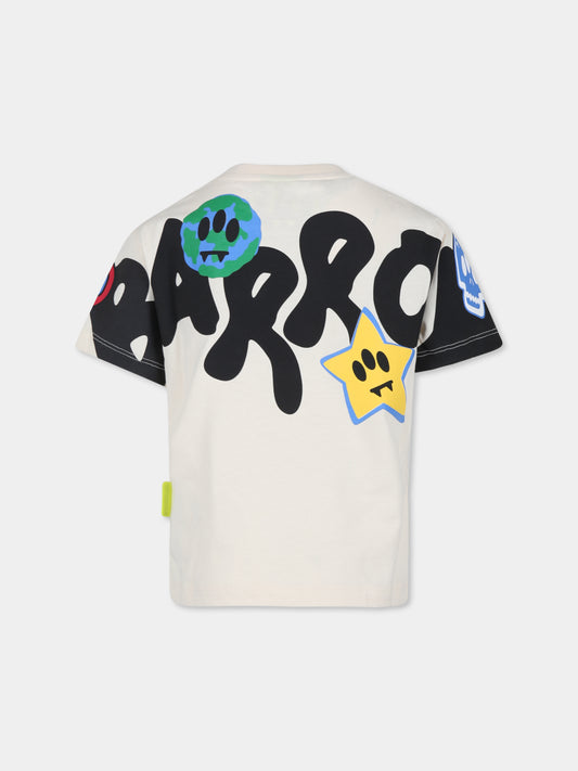 T-shir avorio per bambini con smile e logo,Barrow,F4BKJUTH070 013