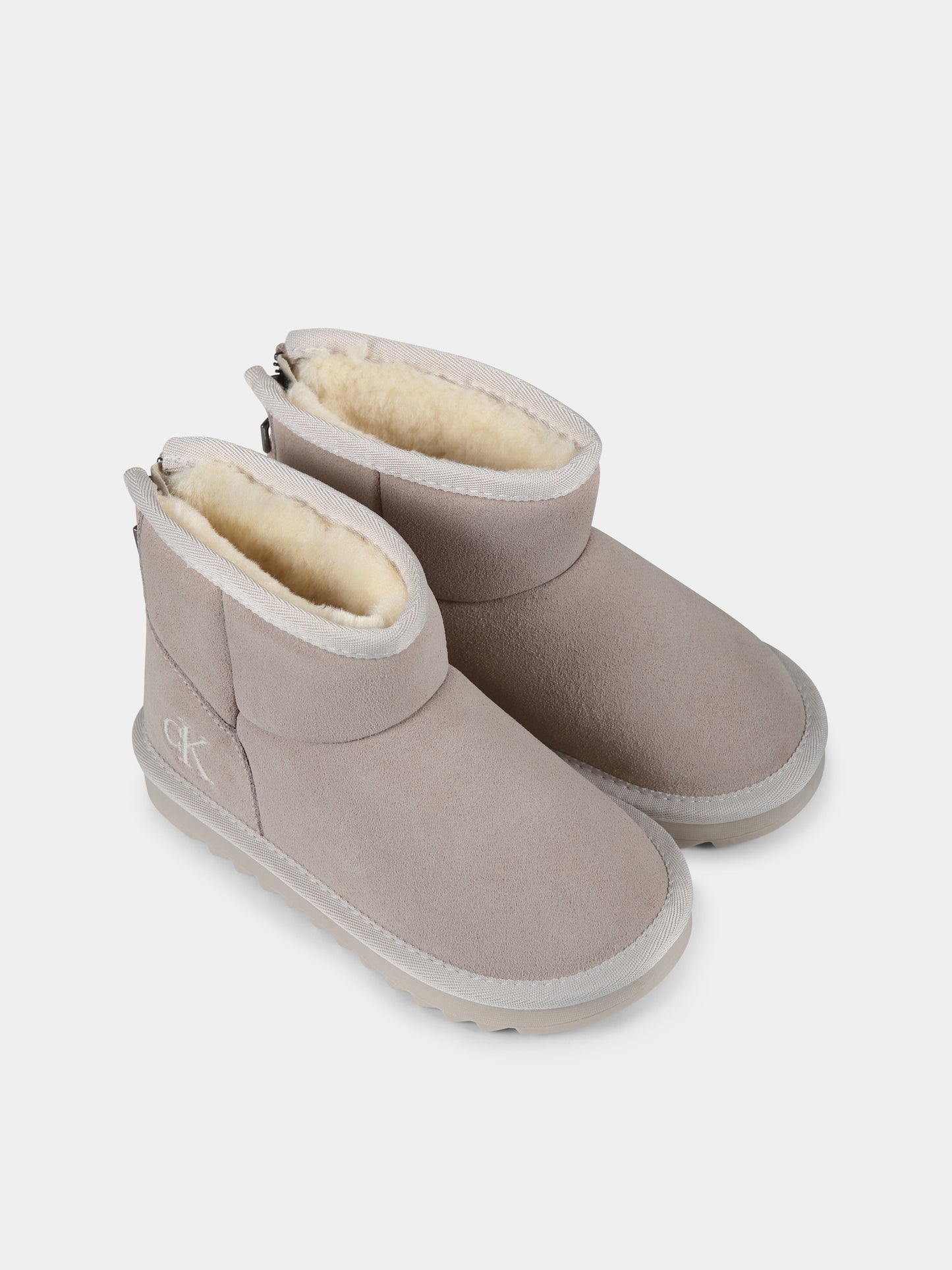 Beige boots for girl with logo