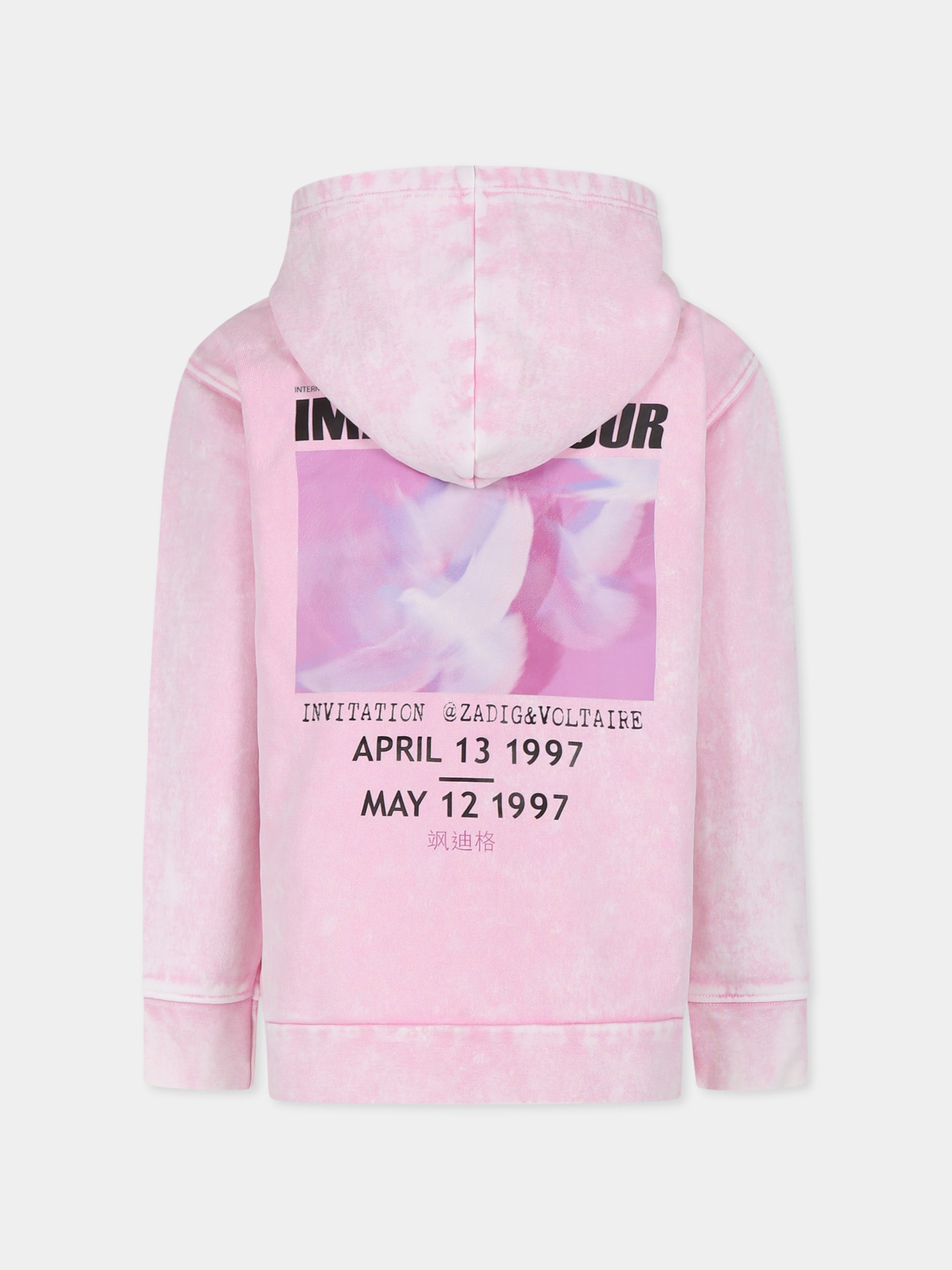 Felpa rosa per bambina con stampa e logo,Zadig & Voltaire Kids,X60215 47F