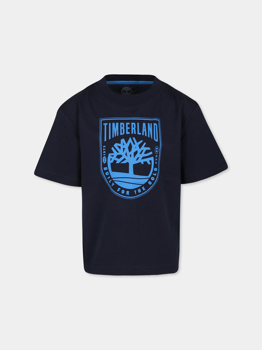 T-shirt blu per bambino con logo,Timberland,T60291 83D