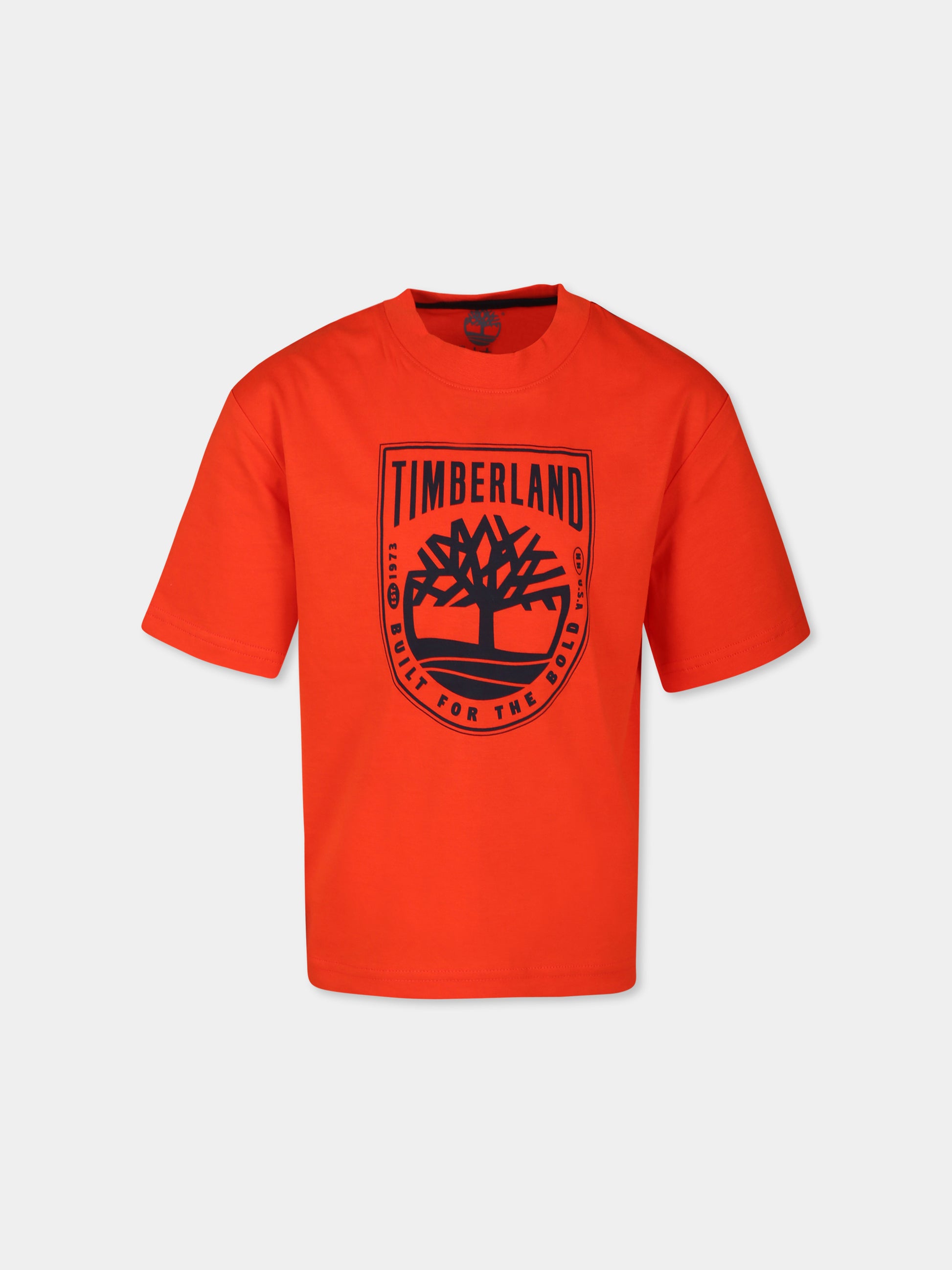 T-shirt rossa per bambino con logo,Timberland,T60291 98G