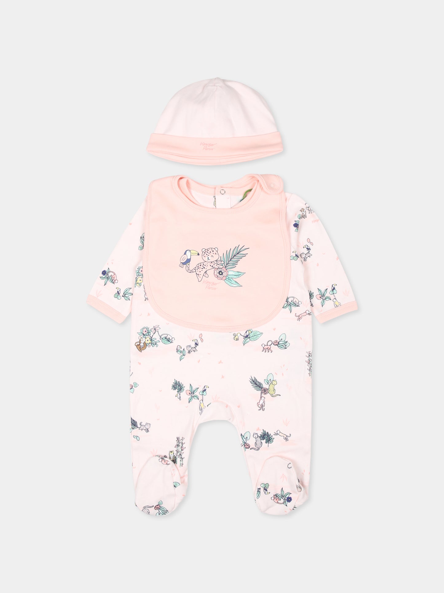 Set tutina rosa per neonata con tigre e logo,Kenzo Kids,K60428 47R