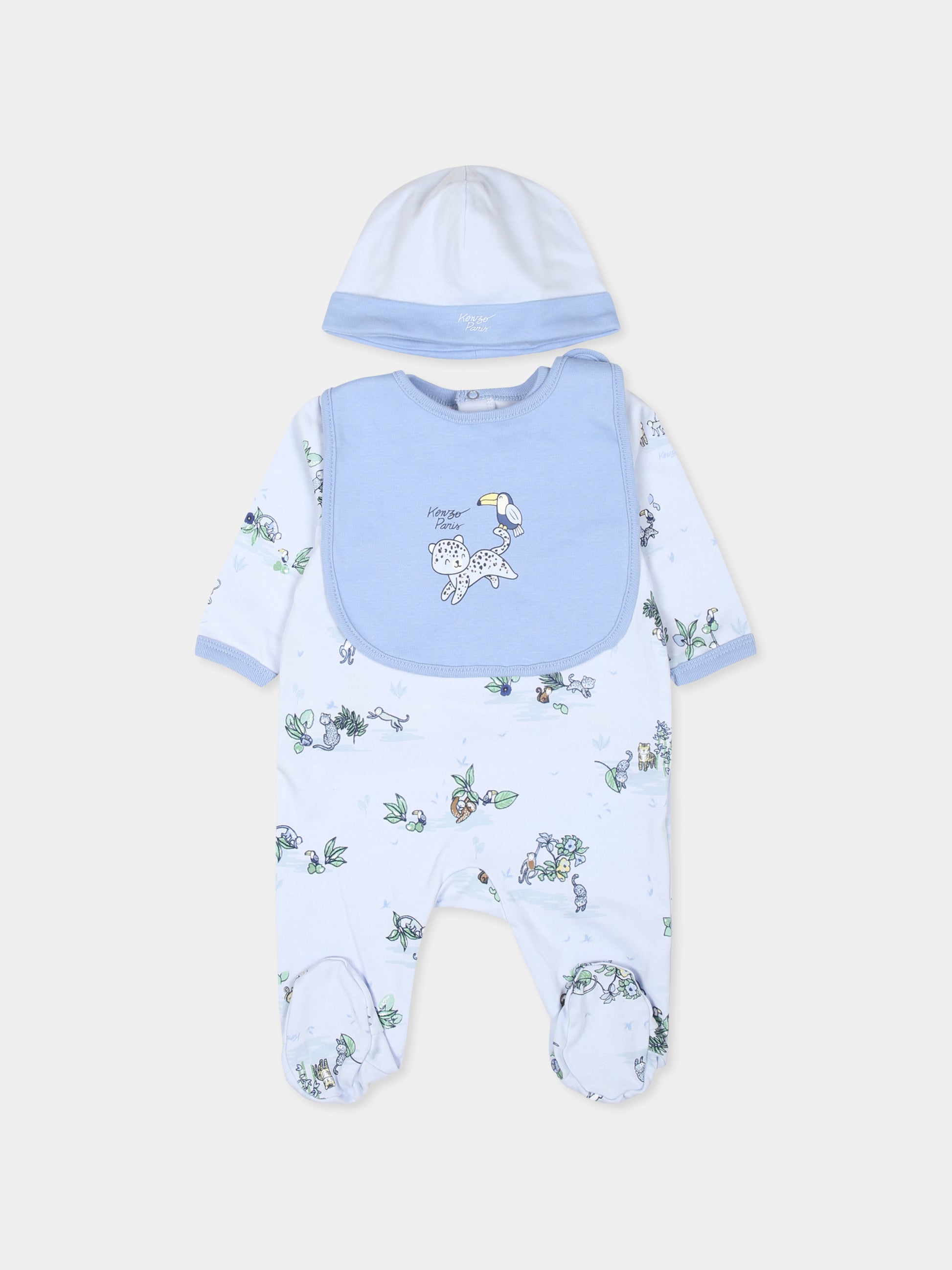 Set tutina celeste per neonato con tigre e logo,Kenzo Kids,K60443 771