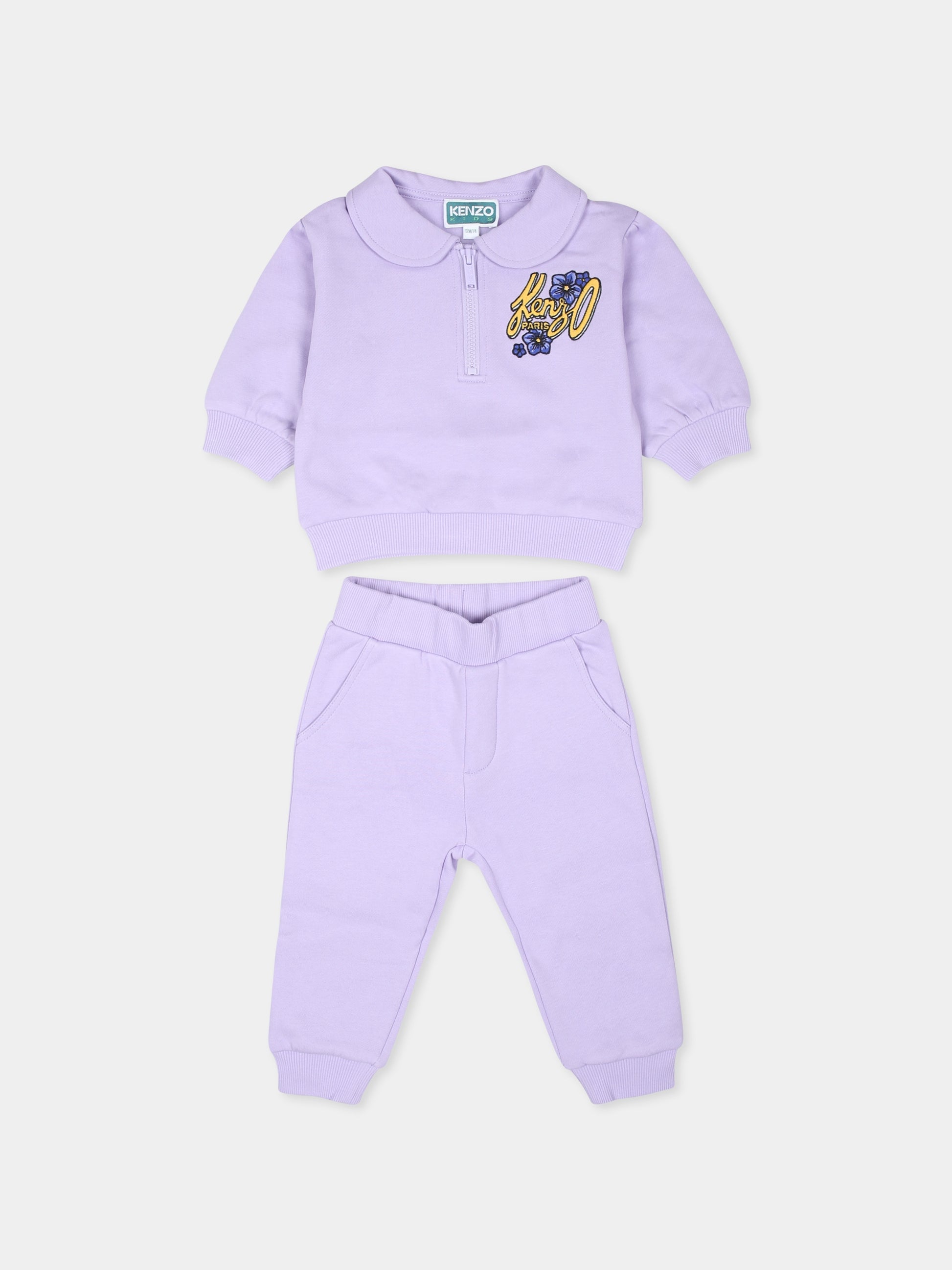 Completo viola per neonata con stampa floreale e logo,Kenzo Kids,K60471 925