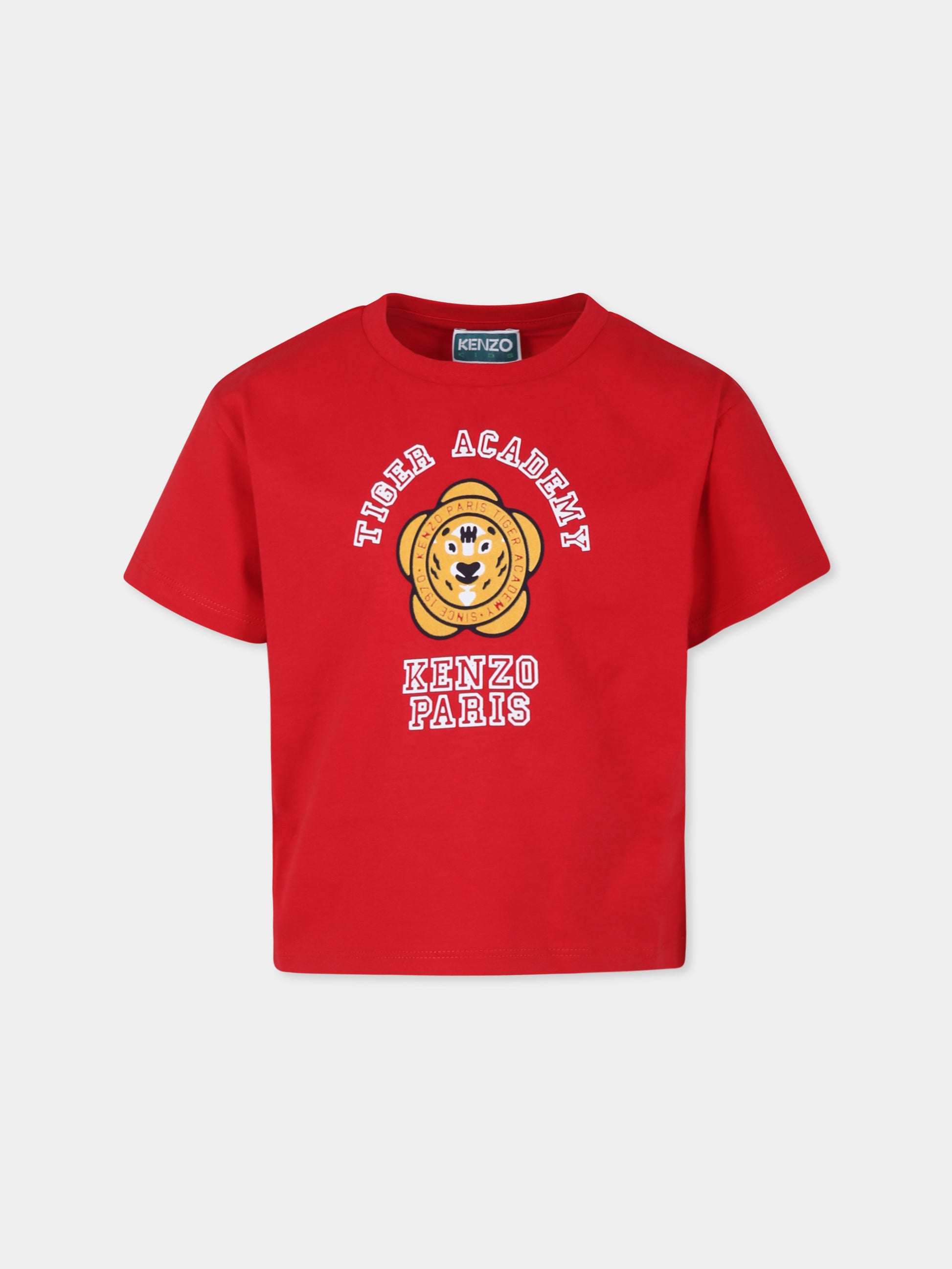 T-shirt rossa per bambino con tigre e logo,Kenzo Kids,K60749 968