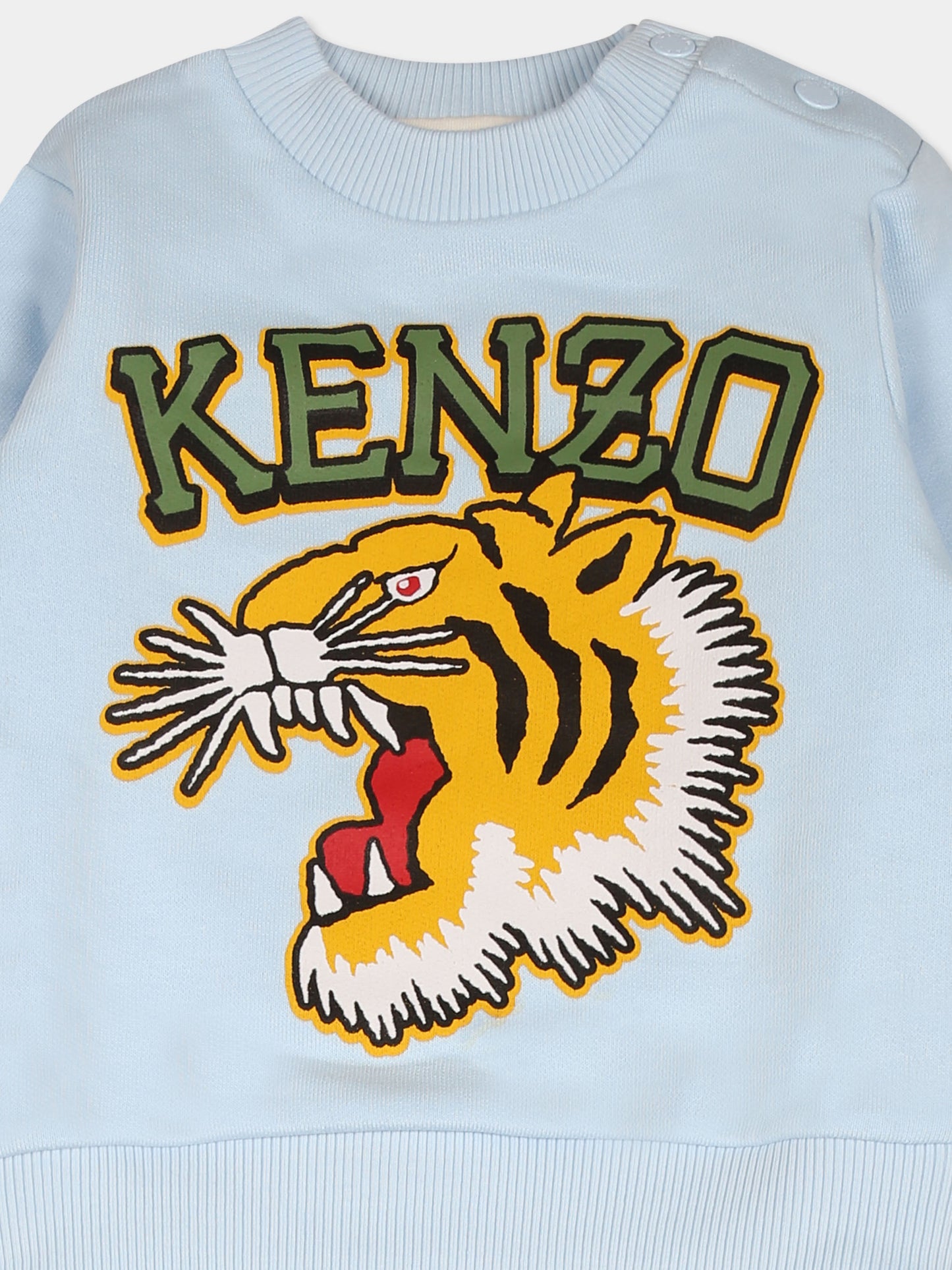 Completo celeste per neonato con tigre e logo,Kenzo Kids,K60515 78B