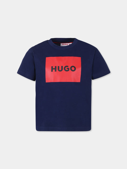 T-shirt blu per bambino con logo,Hugo,G00144 84N