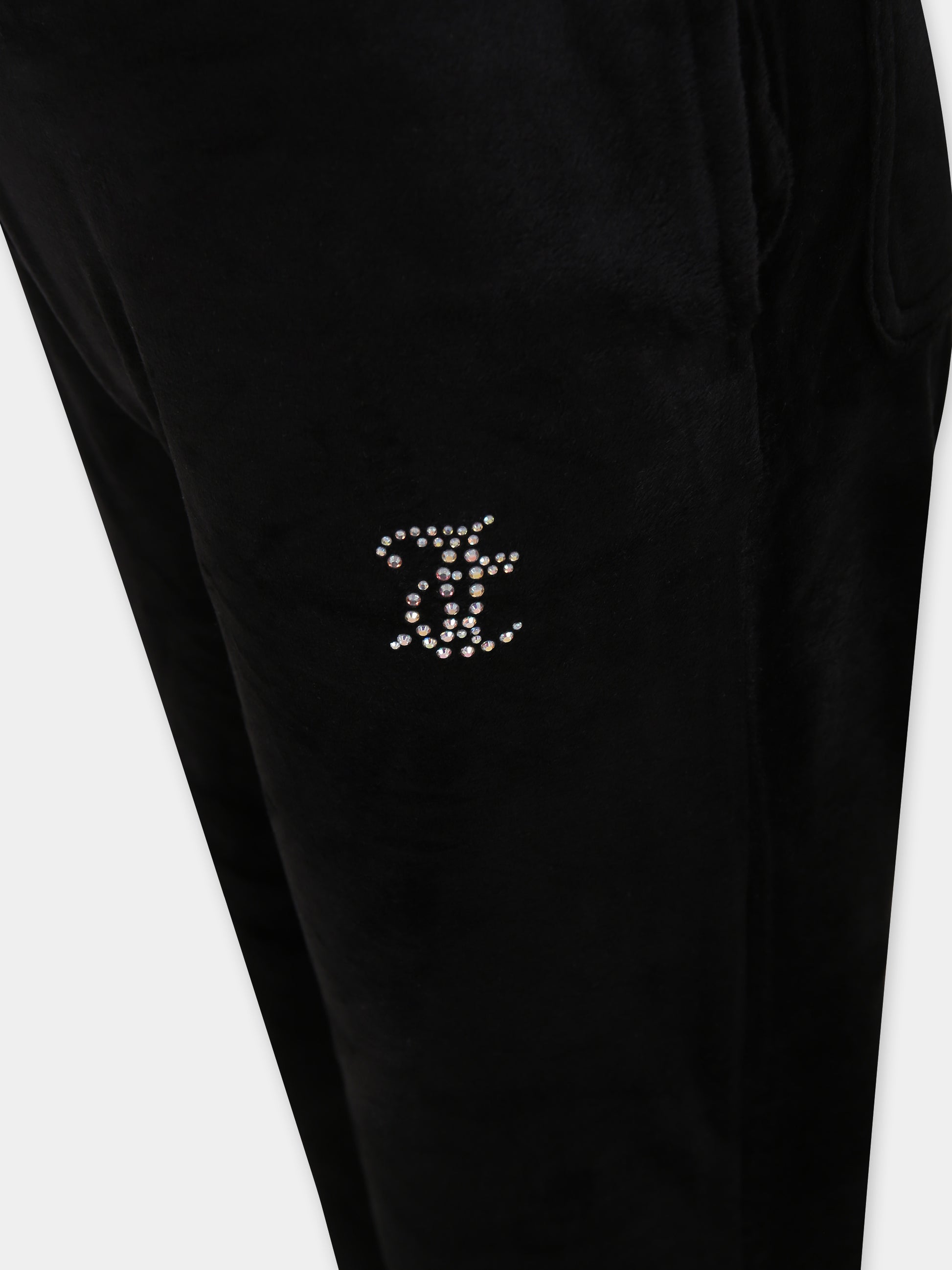 Pantaloni neri per bambina con logo e strass,Juicy Couture,JBX6359 102