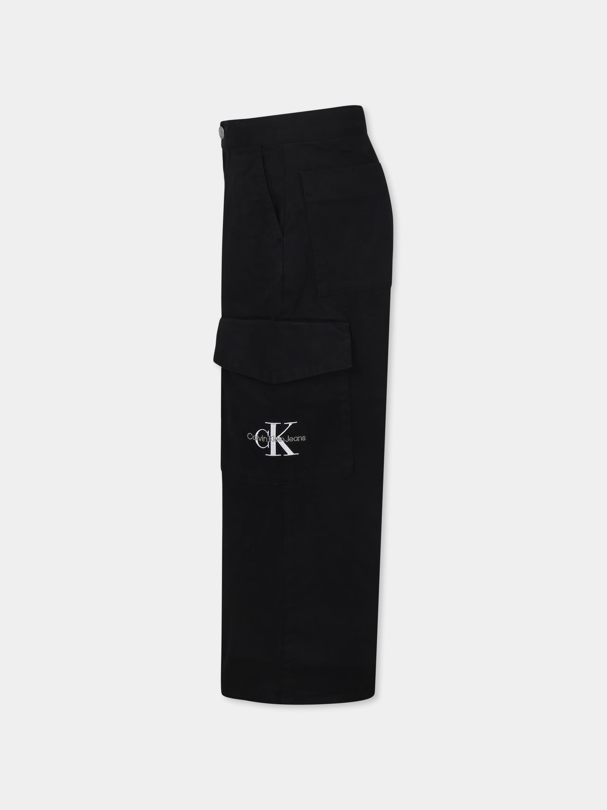 Pantaloni neri per bambina con logo,Calvin Klein Kids,IG0IG02513 BEH