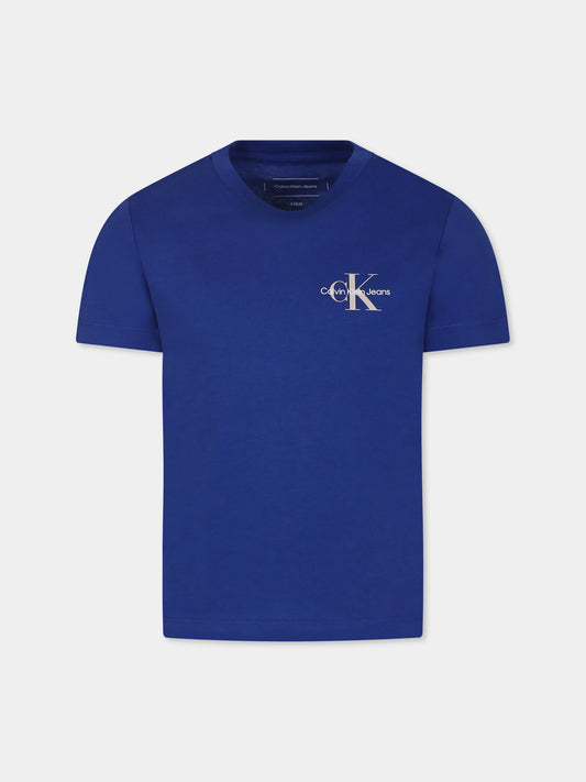 T-shirt azzurra per bambini con logo,Calvin Klein Kids,IU0IU00678 C6Z