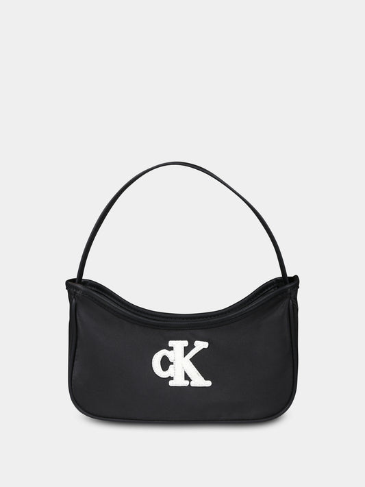 Borsa nera per bambina con monogramma,Calvin Klein Kids,IU0IU00684 BEH