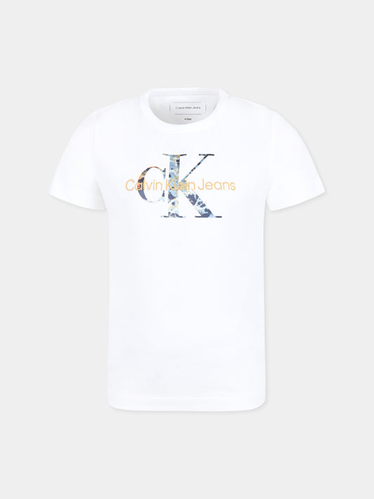 T-shirt bianca per bambino con logo,Calvin Klein Kids,IB0IB02235 YAF