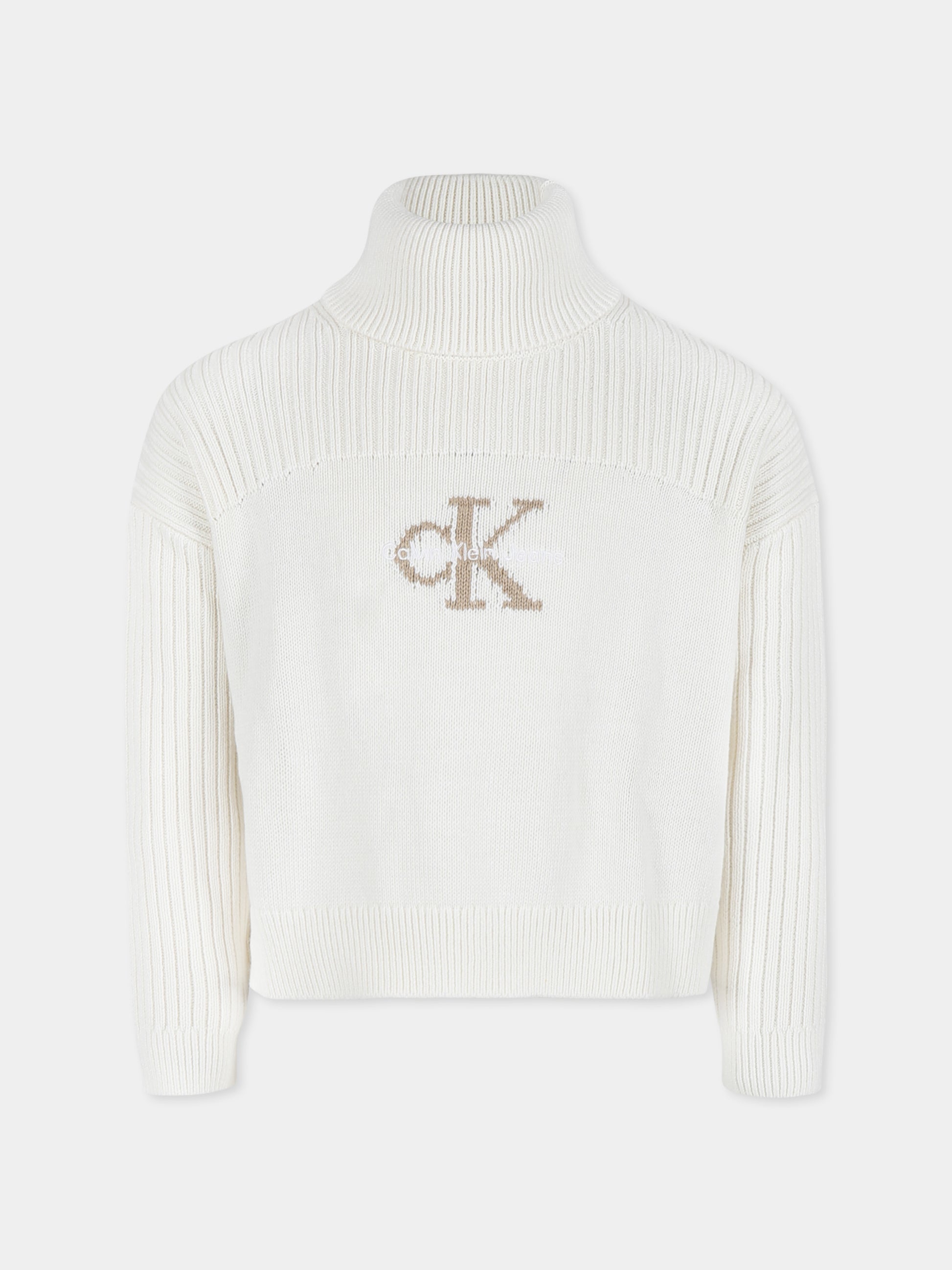 Dolcevita avorio per bambina con logo,Calvin Klein Kids,IG0IG02655 YBI