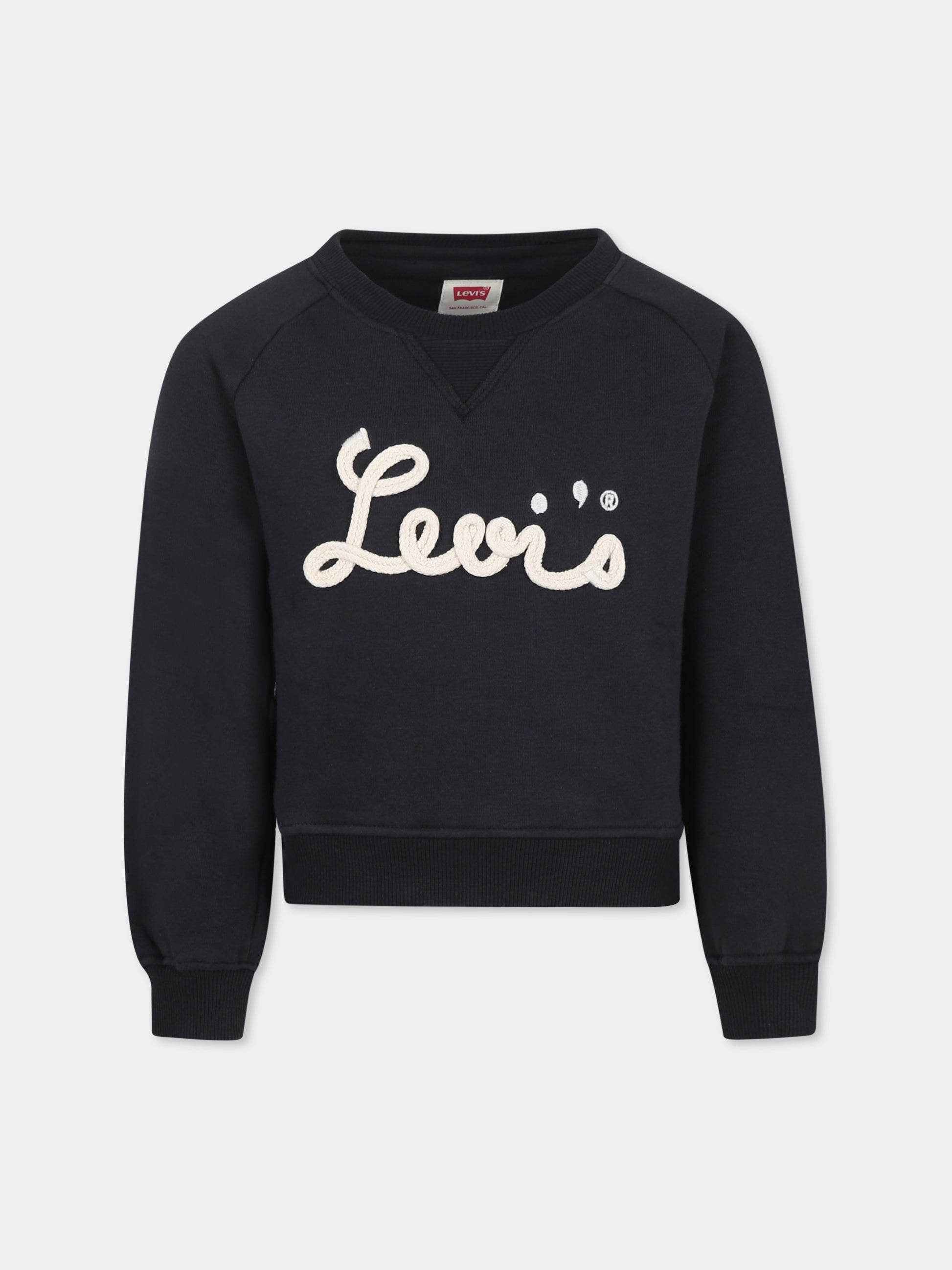 Felpa nera per bambina con logo,Levi's Kids,4EL085 G52