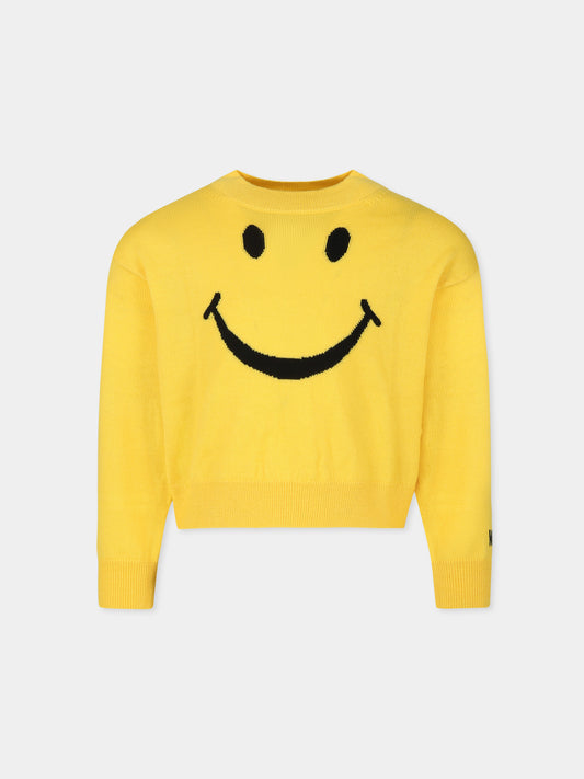 Maglione giallo per bambina con smile,Moschino Kids,HDW028 LHE68 50577