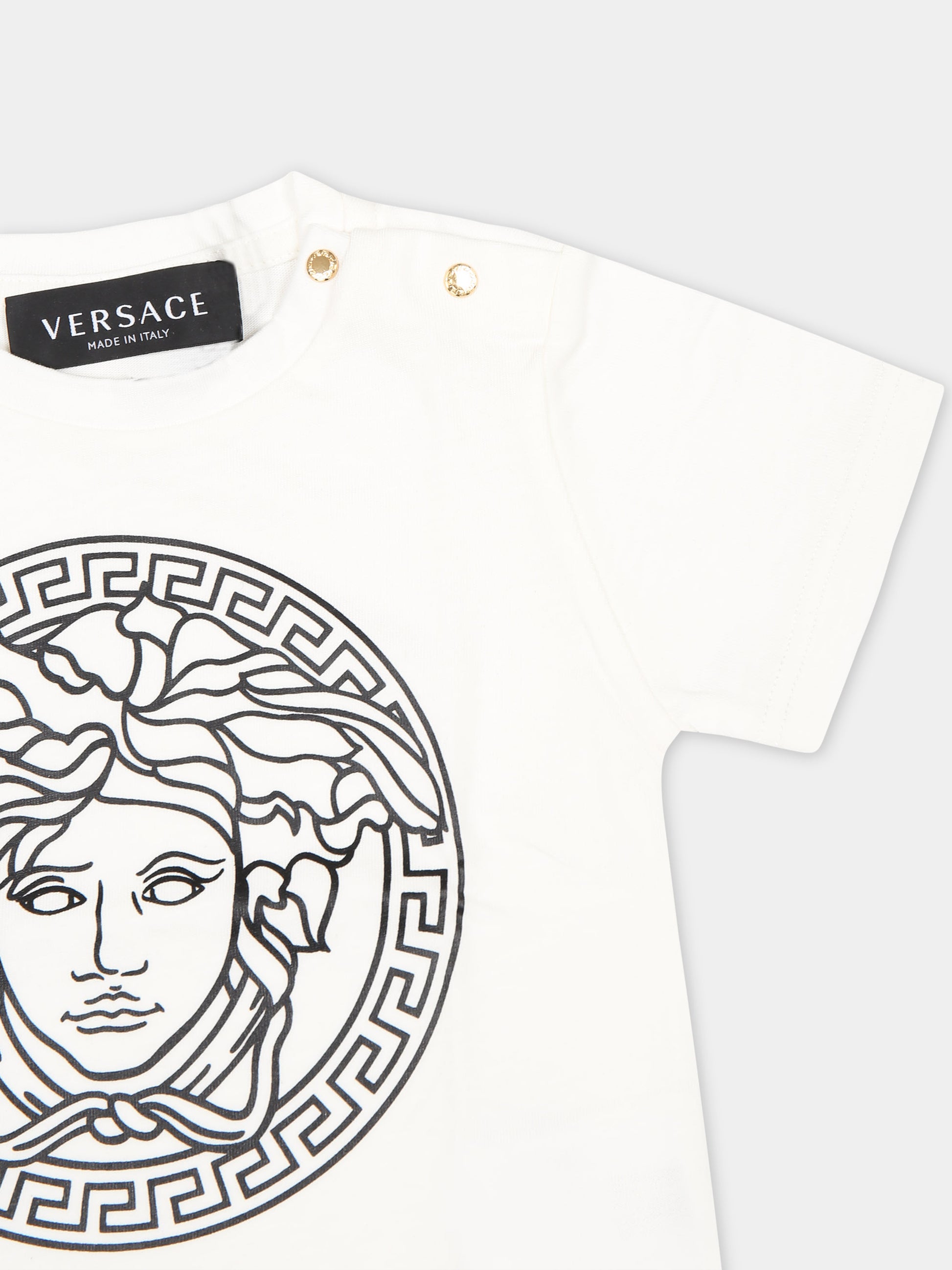 T-shirt bianca per neonati con stampa Medusa,Versace,1000102 1A04767 2W020